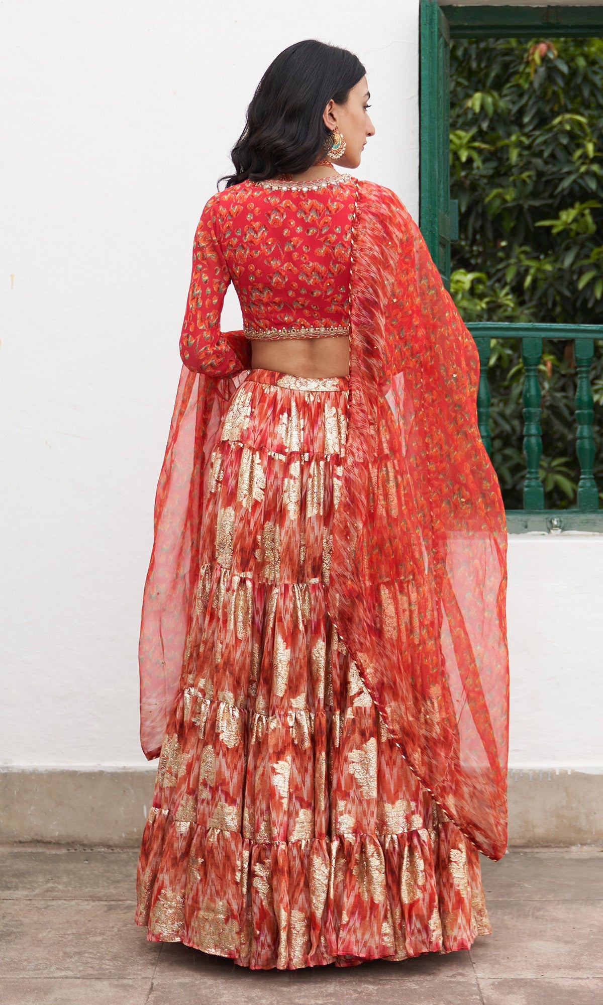 Gulafsha Rust Lehenga With Floral Blouse And Dupatta ( Set Of 3)