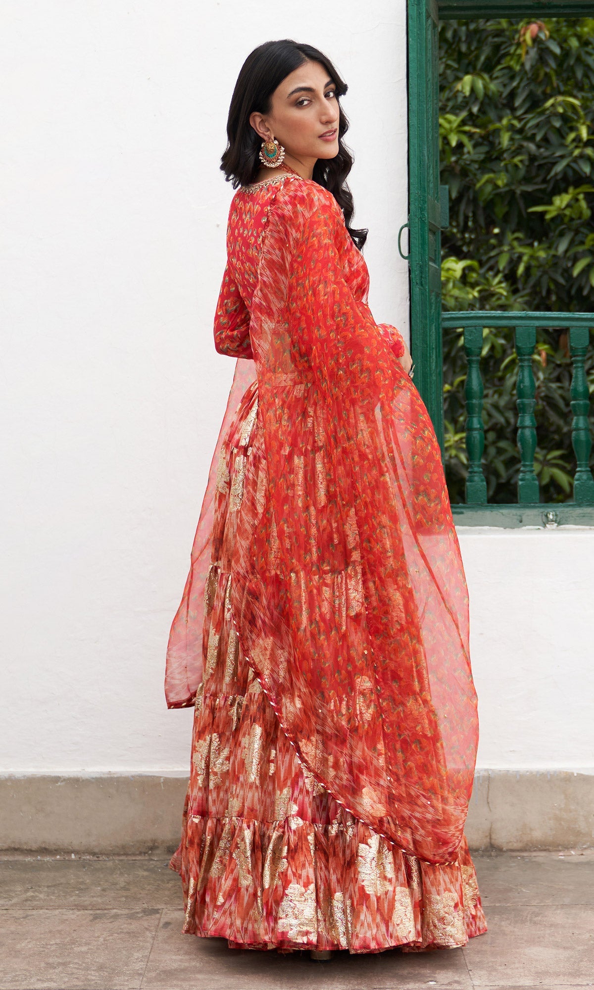 Gulafsha Rust Lehenga With Floral Blouse And Dupatta ( Set Of 3)