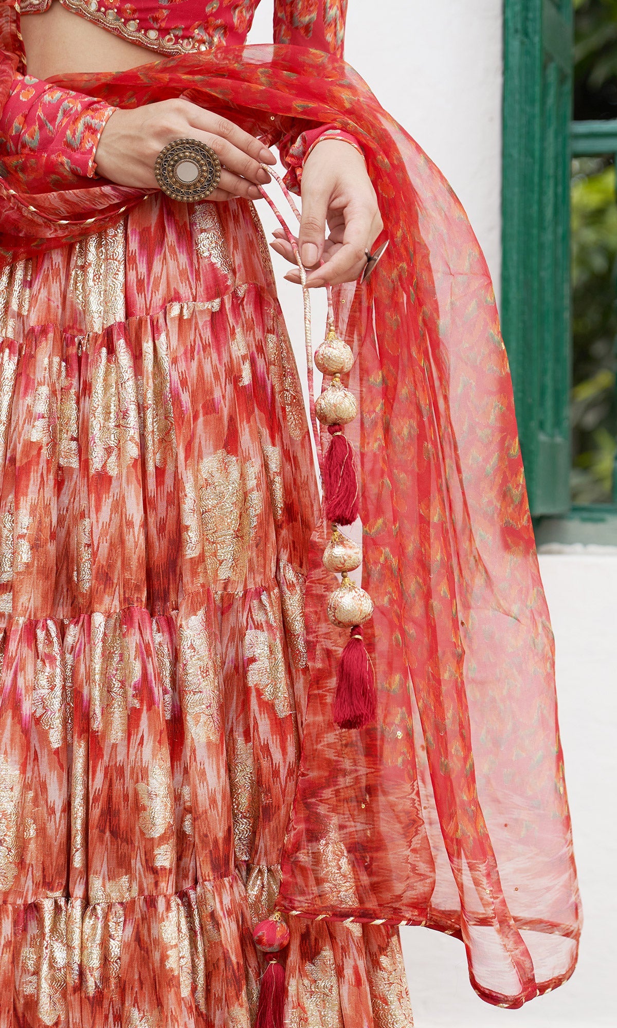 Gulafsha Rust Lehenga With Floral Blouse And Dupatta ( Set Of 3)