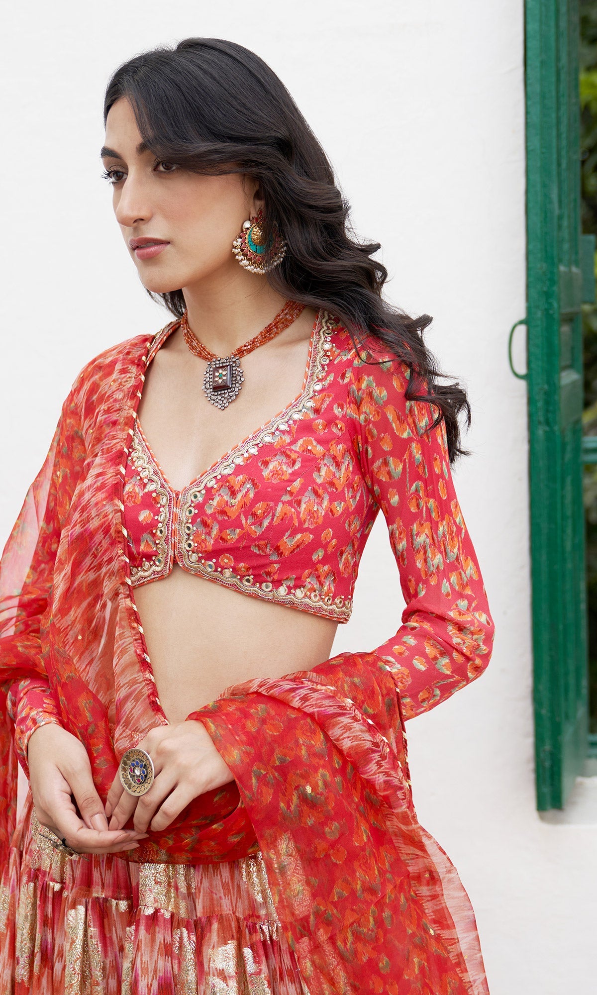 Gulafsha Rust Lehenga With Floral Blouse And Dupatta ( Set Of 3)