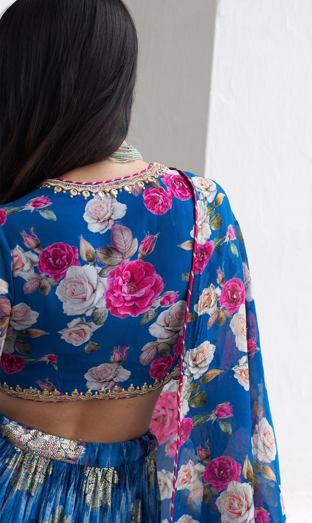 Gulafsha Blue Lehenga With Floral Blouse And Dupatta ( Set Of 3)