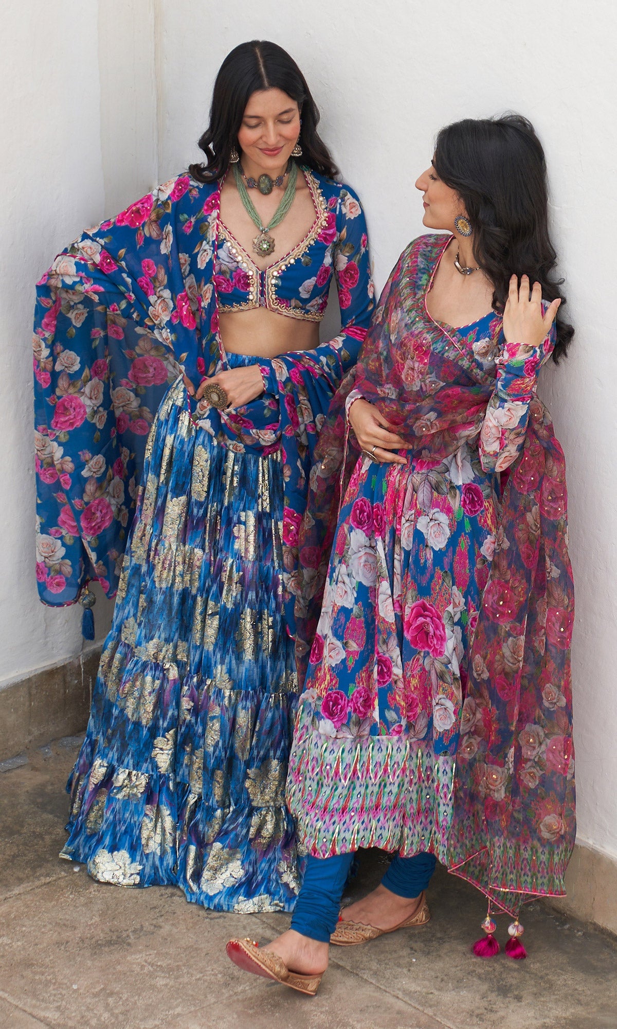 Gulafsha Blue Lehenga With Floral Blouse And Dupatta ( Set Of 3)