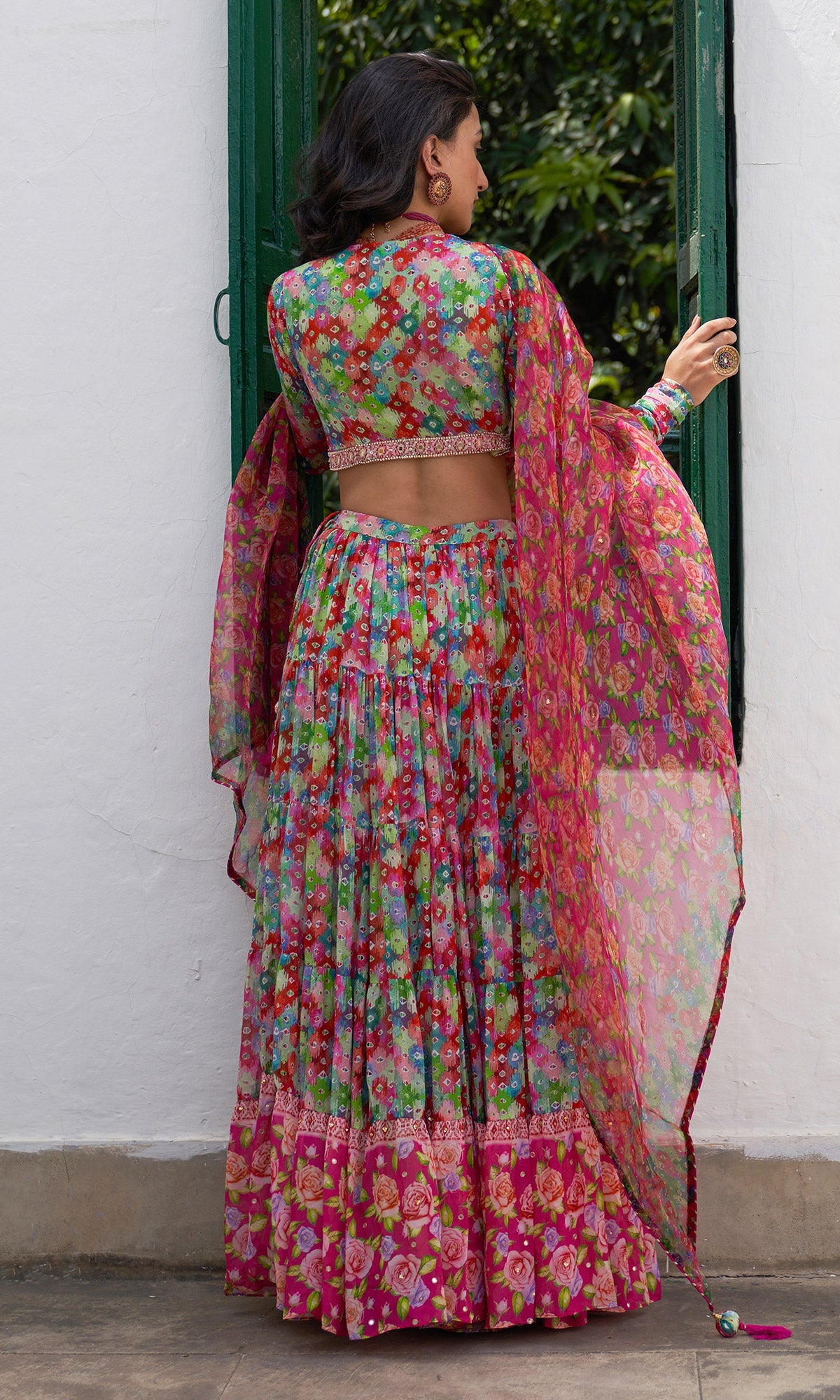 Gulafsha Multi Ikat Floral Print Lehenga With Blouse And Dupatta ( Set Of 3)