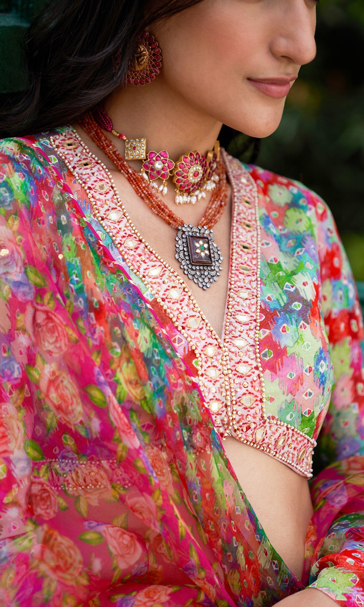 Gulafsha Multi Ikat Floral Print Lehenga With Blouse And Dupatta ( Set Of 3)