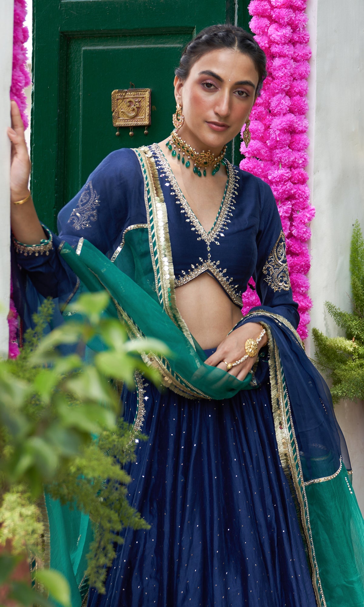 Jhilmil Mukaish Blue Lehenga With Blouse And Dupatta Set Of 3