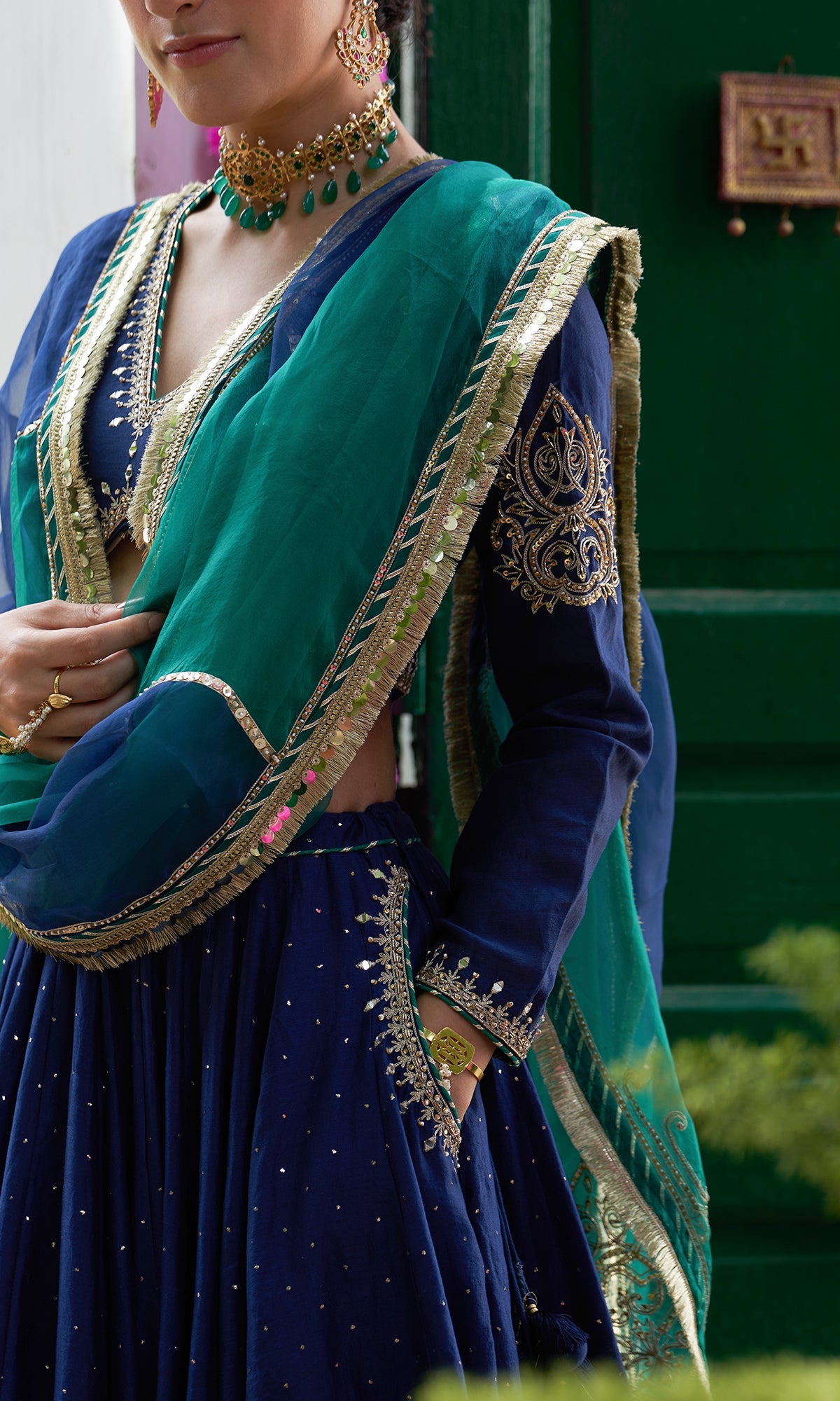 Jhilmil Mukaish Blue Lehenga With Blouse And Dupatta Set Of 3