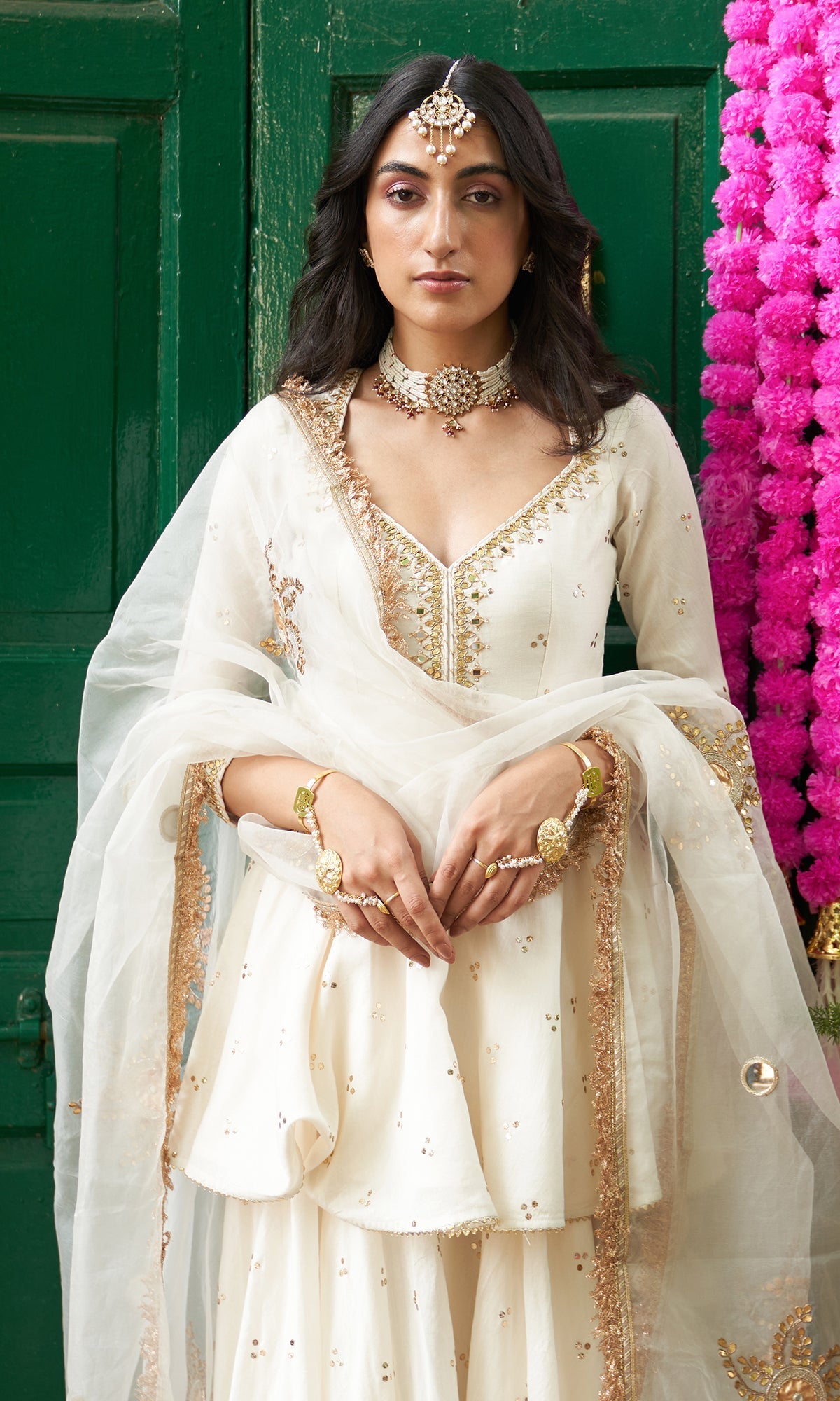 Divya Khosla Kumar in Jhilmil White Lehenga With Kurta And Dupatta Set Of 3