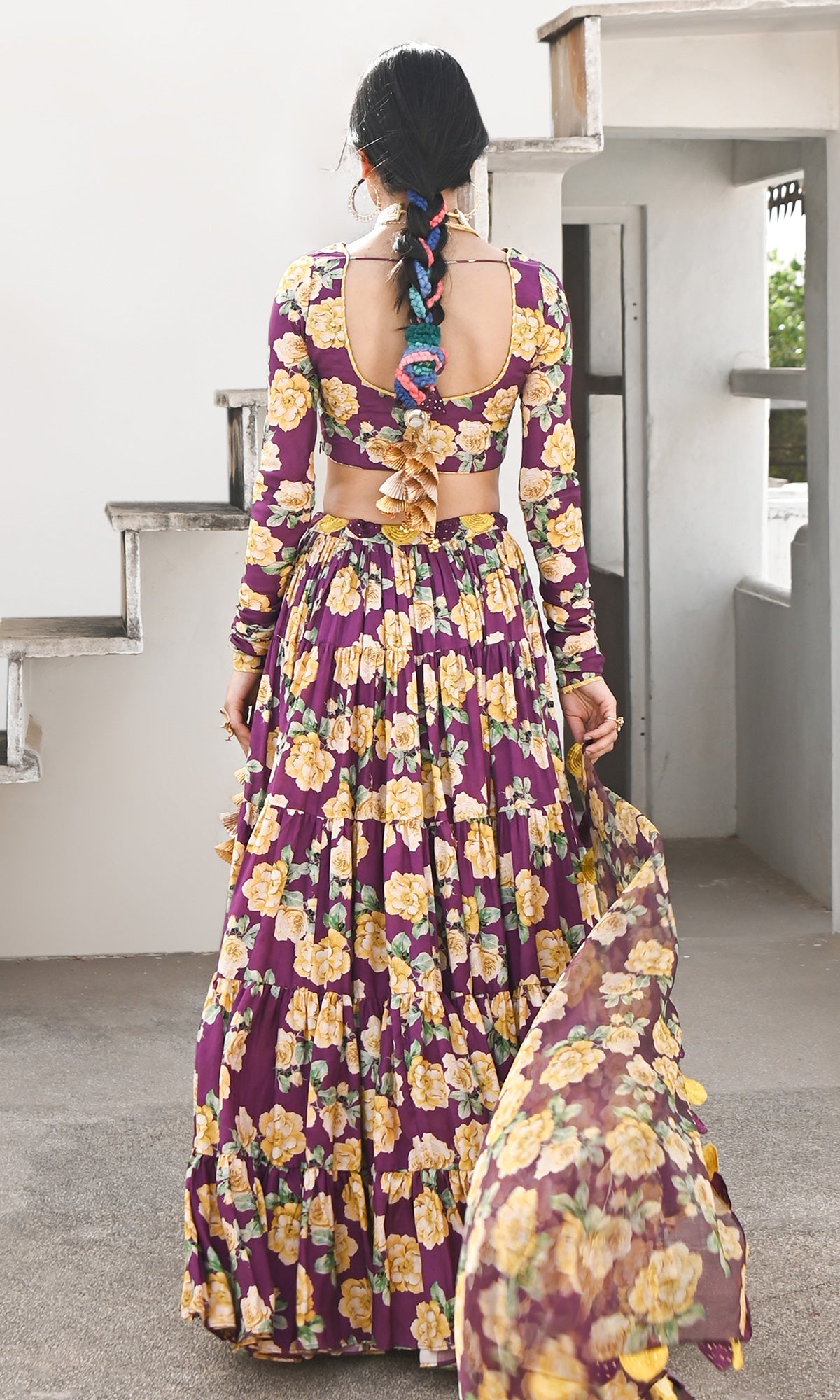 Falak Vol. 2 Purple Chooridar Sleeves Floral Blouse with Lehenga and Dupatta - Set of 3