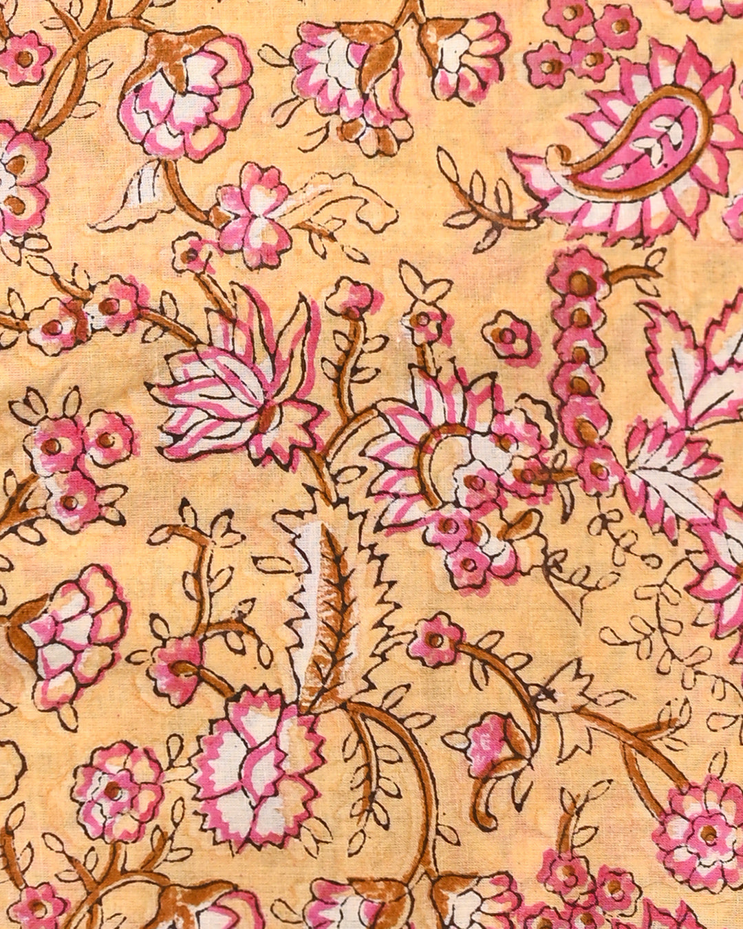 New Yellow Sanganeri Printed Cotton Suit With Chiffon Dupatta CFCOTCH09