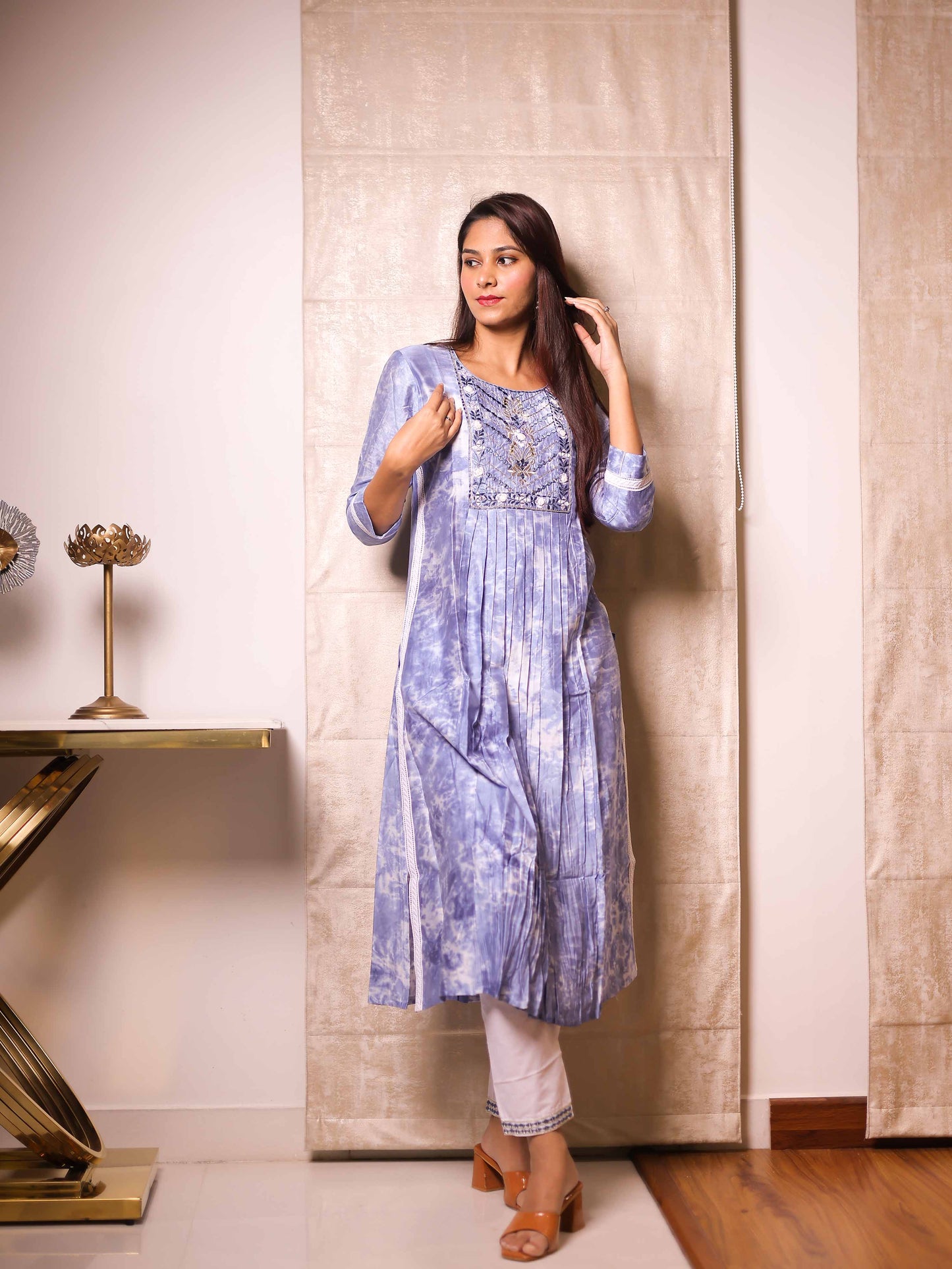 Sky Blue 3/4th Sleeve Kurta Set