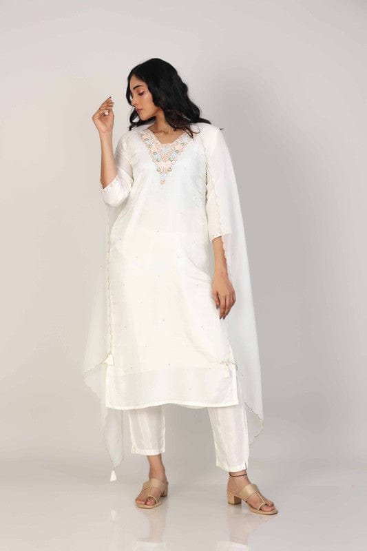Pearl 3/4th Sleeves Dola Silk Embellishment work with sequin work placement Calf length Kurta Set - With Dupatta