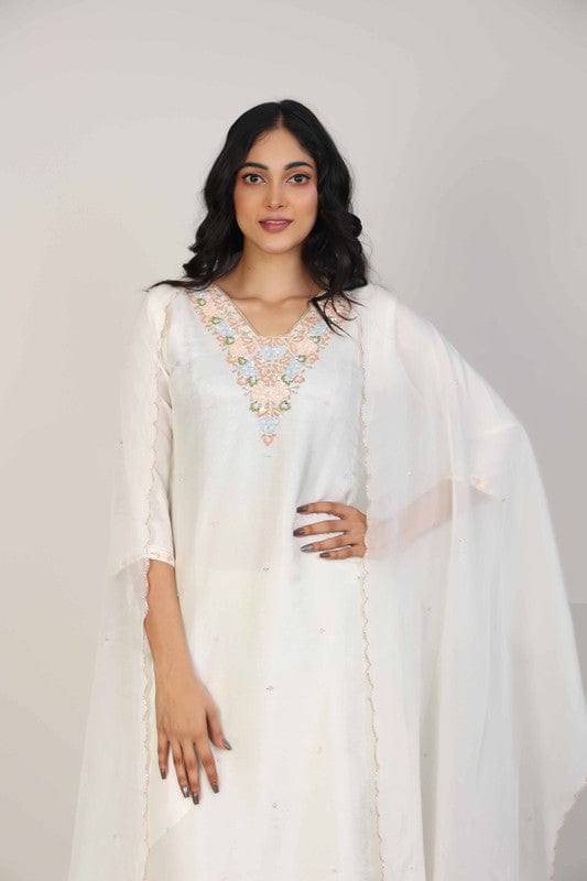 Pearl 3/4th Sleeves Dola Silk Embellishment work with sequin work placement Calf length Kurta Set - With Dupatta