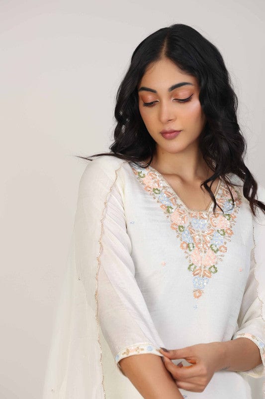 Pearl 3/4th Sleeves Dola Silk Embellishment work with sequin work placement Calf length Kurta Set - With Dupatta