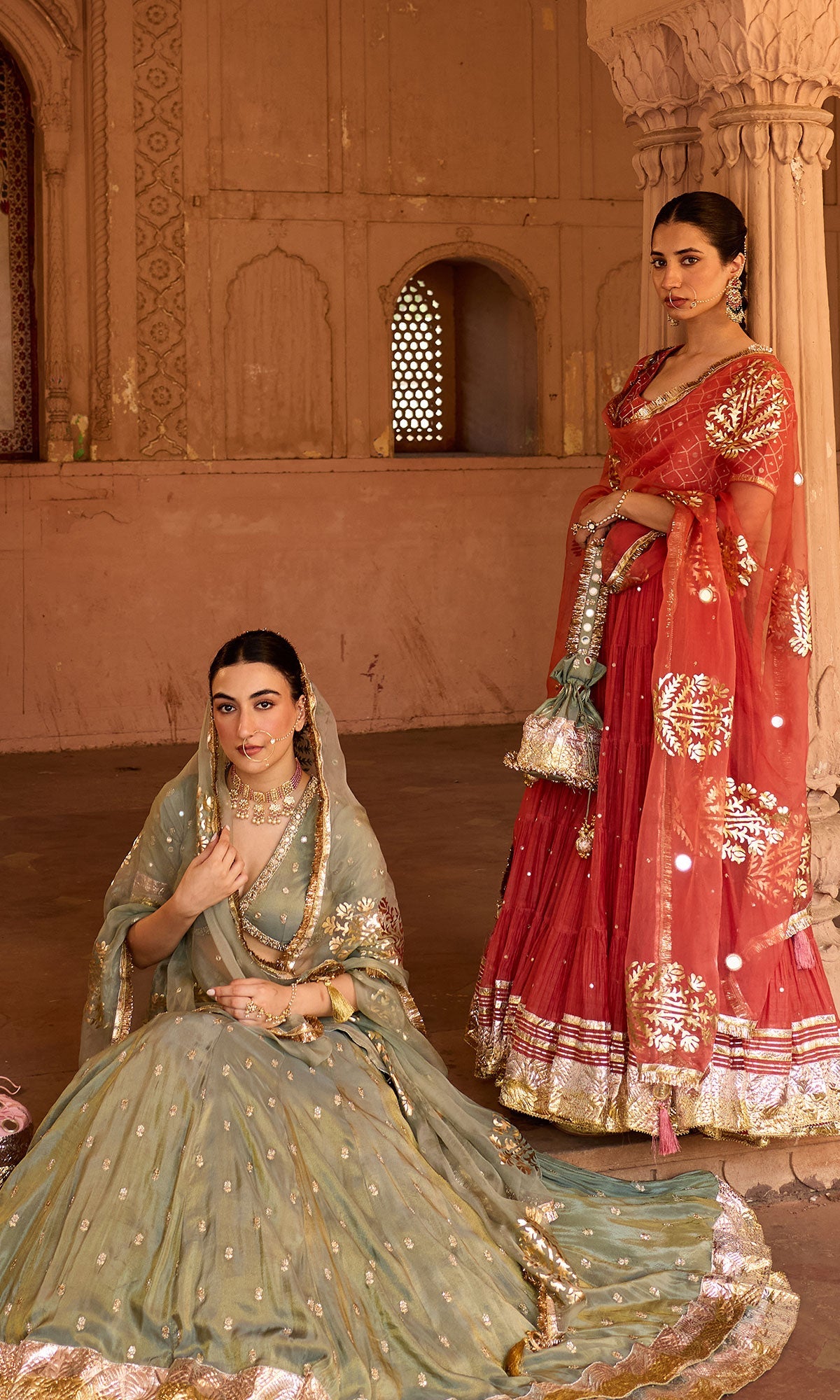 Phillauri 2 rust teared lehenga with gota work blouse and foil print dupatta (set of 3)