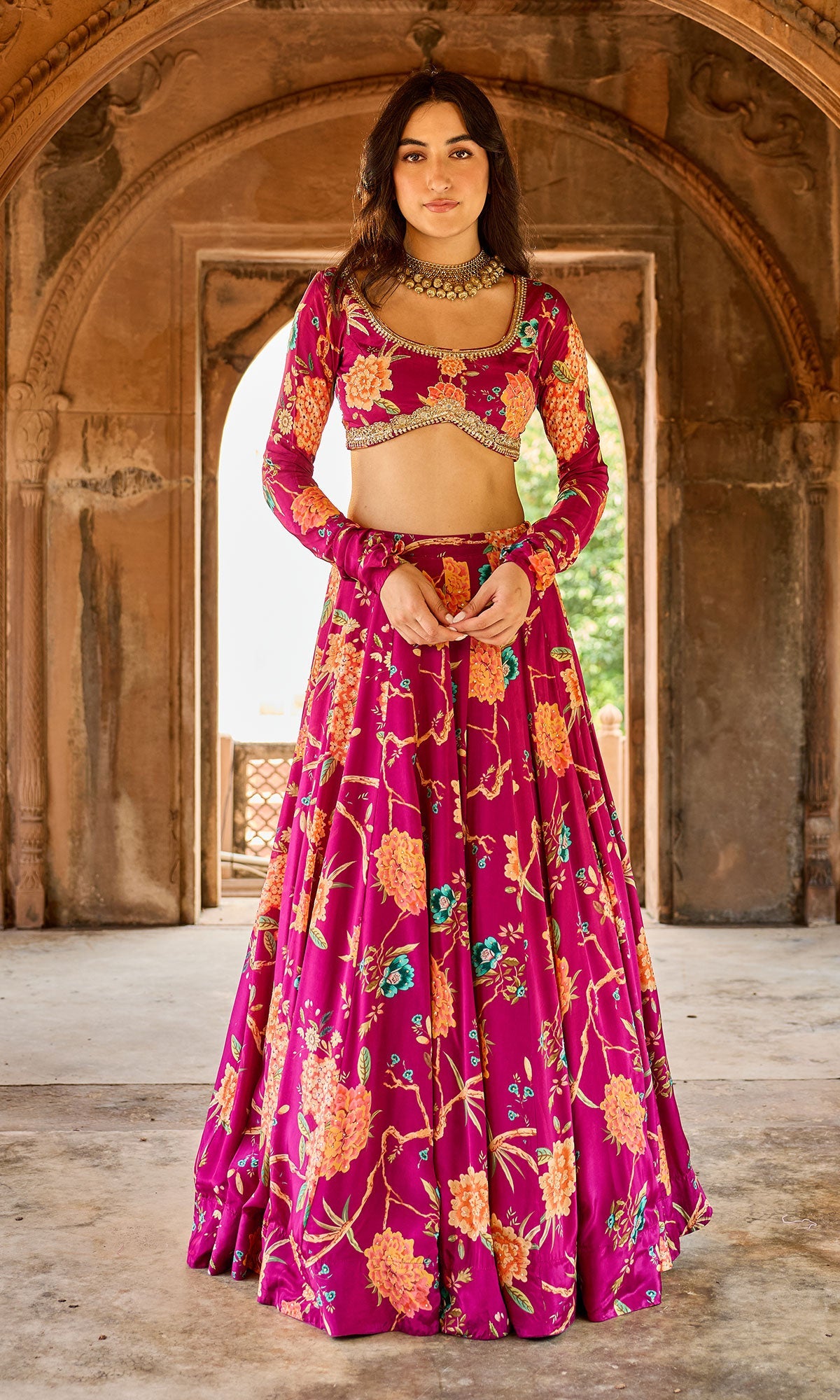 Zoya Pink Floral Embroidered Lehenga with Blouse and Dupatta (set of 3)