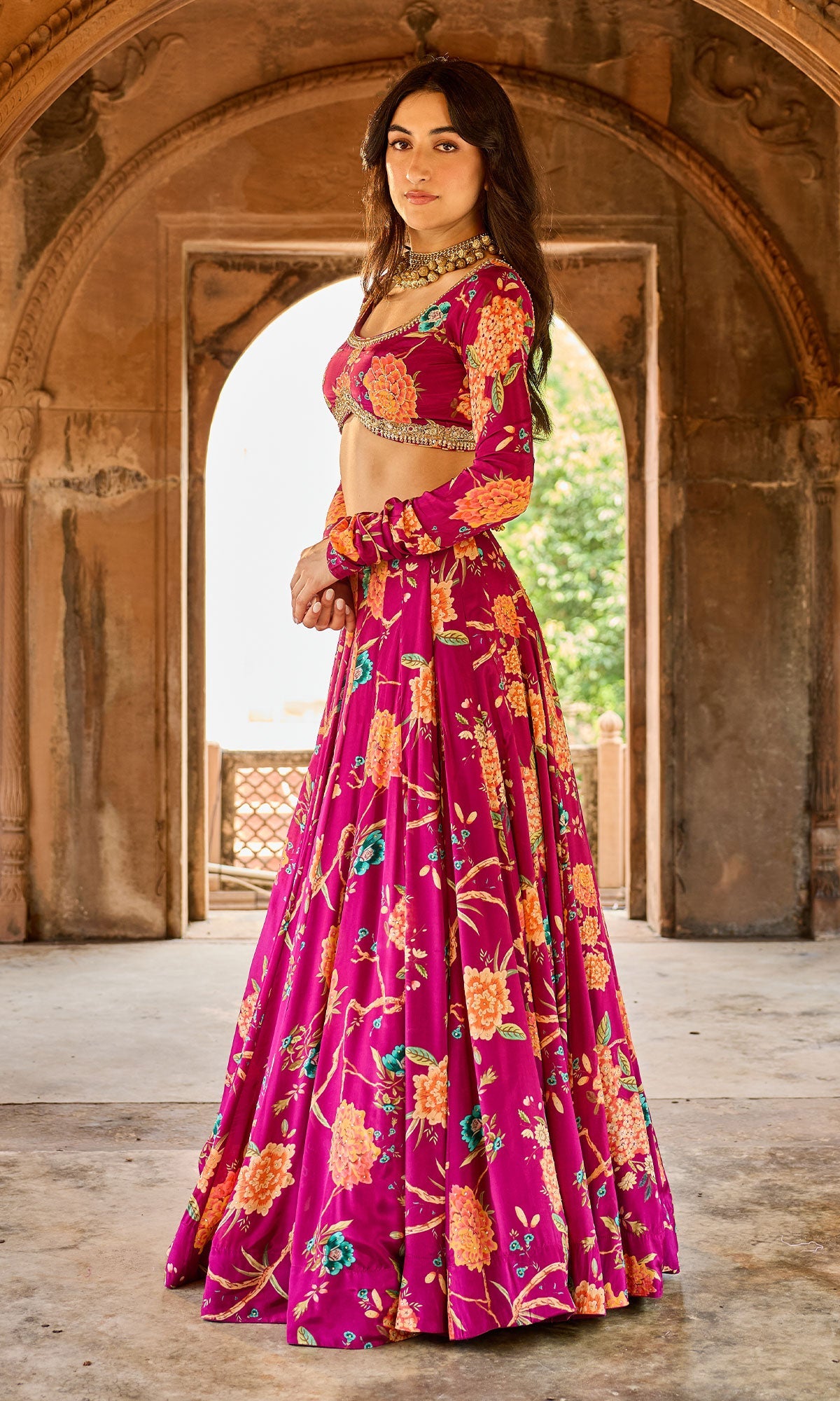 Zoya Pink Floral Embroidered Lehenga with Blouse and Dupatta (set of 3)
