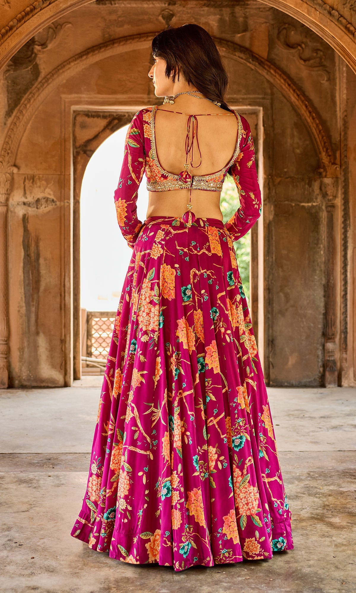 Zoya Pink Floral Embroidered Lehenga with Blouse and Dupatta (set of 3)
