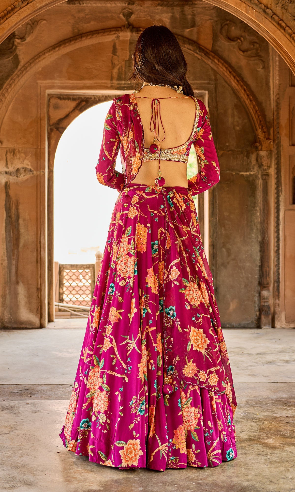 Zoya Pink Floral Embroidered Lehenga with Blouse and Dupatta (set of 3)