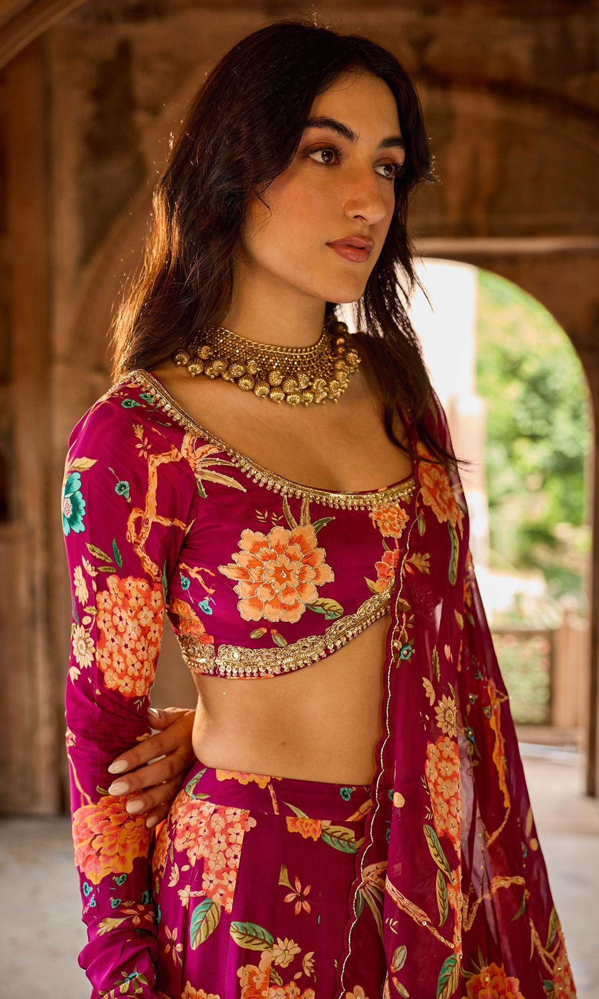 Zoya Pink Floral Embroidered Lehenga with Blouse and Dupatta (set of 3)