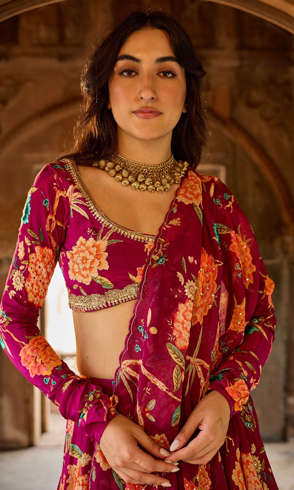 Zoya Pink Floral Embroidered Lehenga with Blouse and Dupatta (set of 3)
