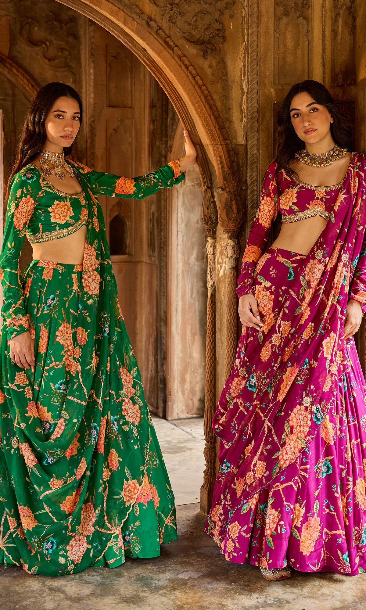 Zoya Green Floral Embroidered Lehenga with Blouse and Dupatta (set of 3)