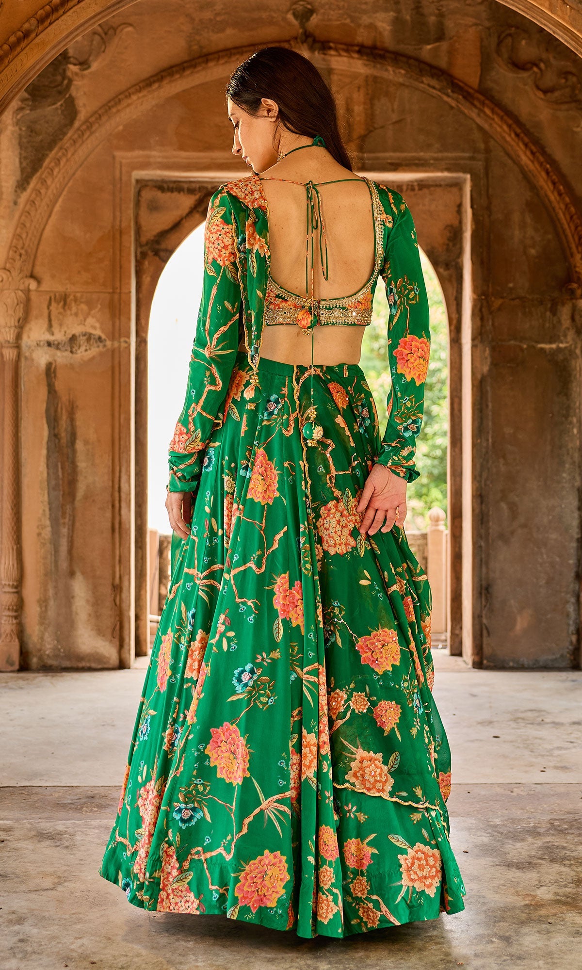 Zoya Green Floral Embroidered Lehenga with Blouse and Dupatta (set of 3)
