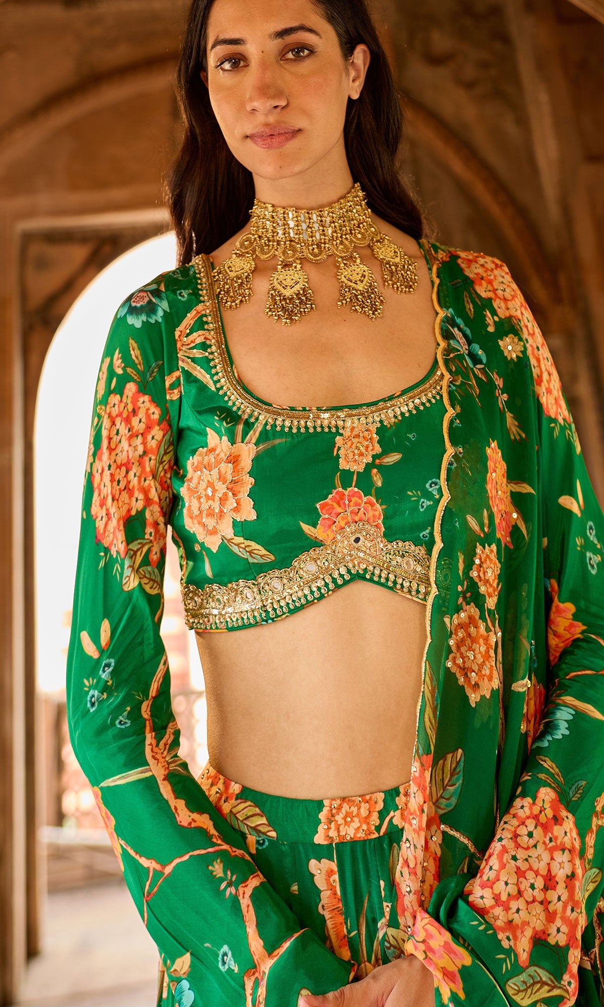 Zoya Green Floral Embroidered Lehenga with Blouse and Dupatta (set of 3)