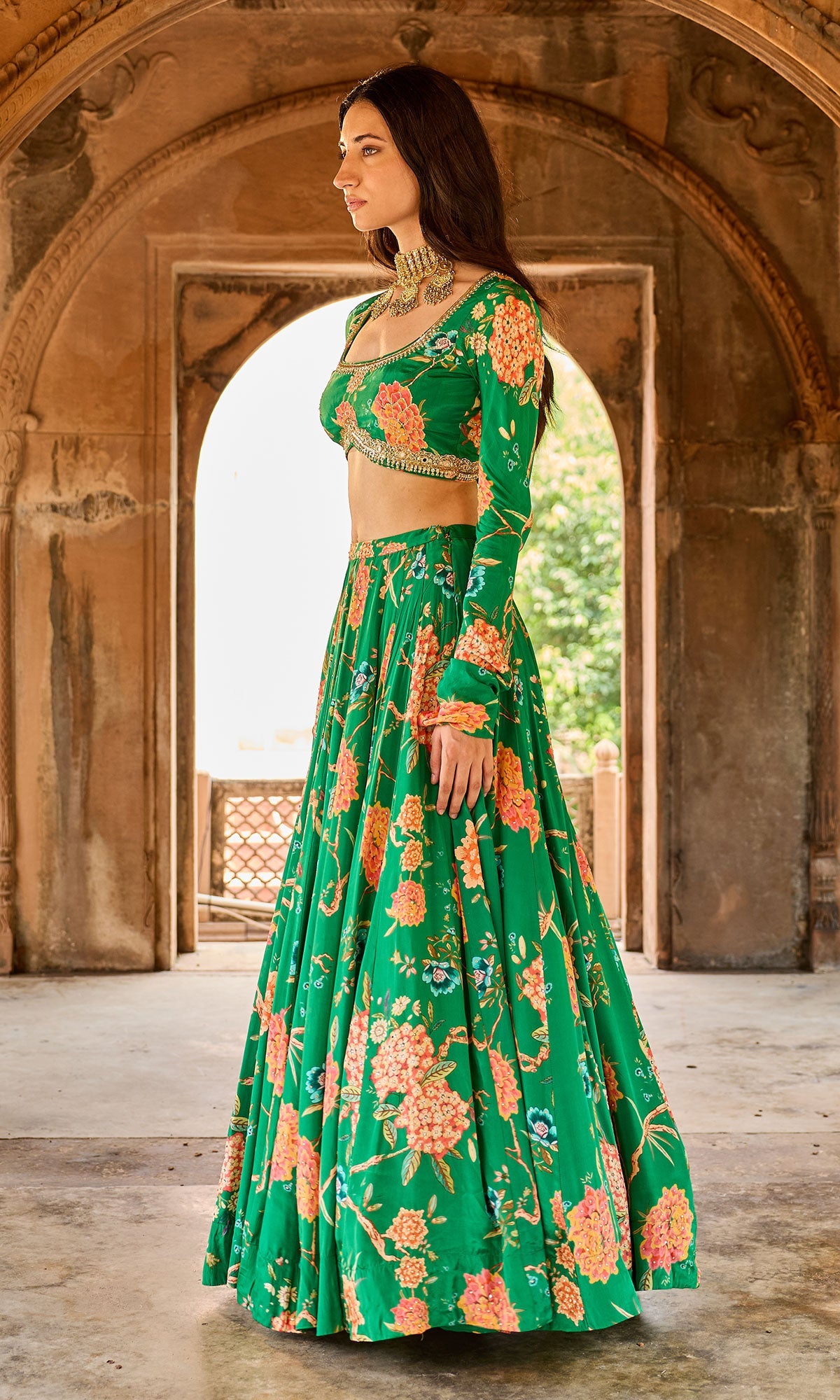 Zoya Green Floral Embroidered Lehenga with Blouse and Dupatta (set of 3)