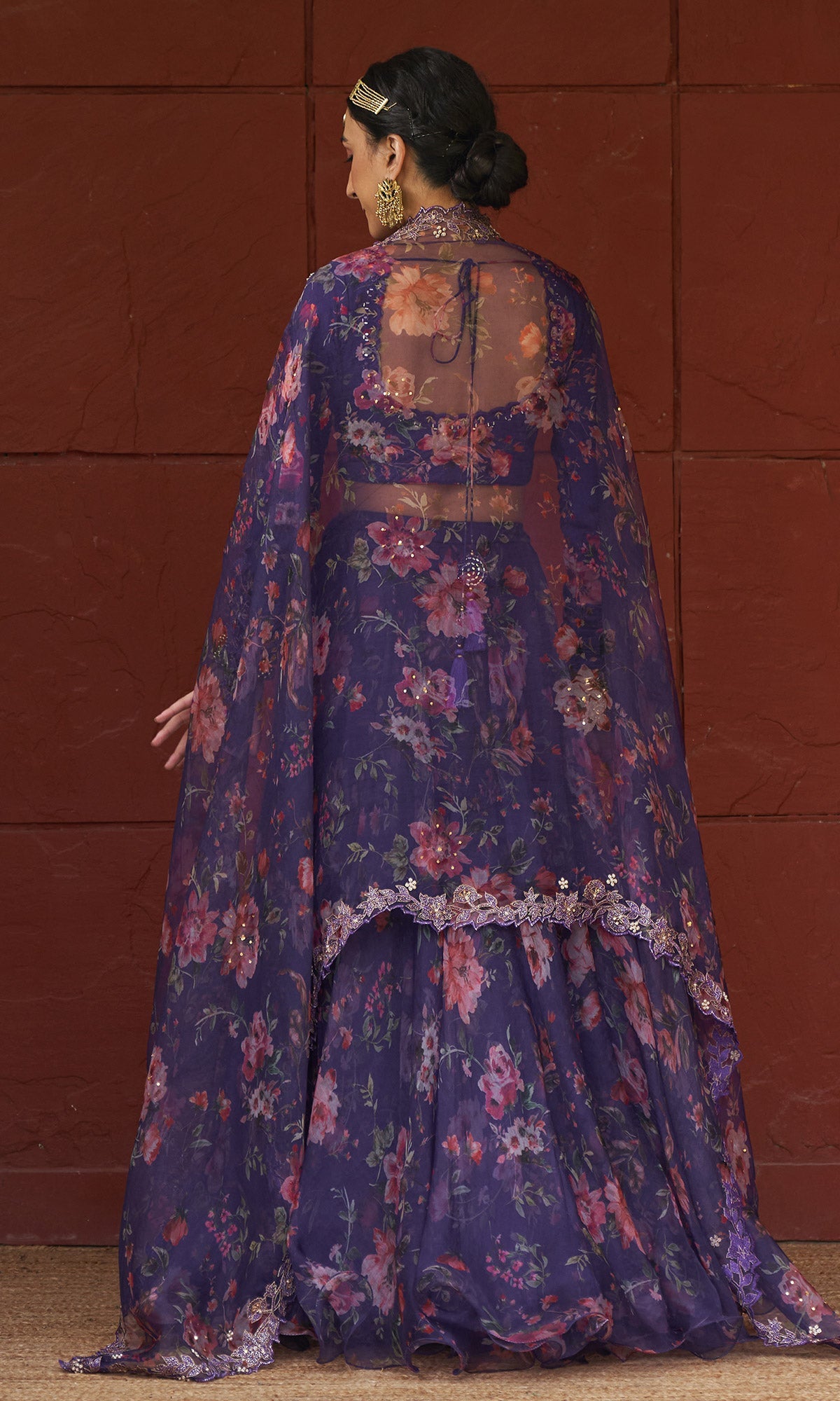Bagh - Purple Floral Printed Lehenga Set - set of 3