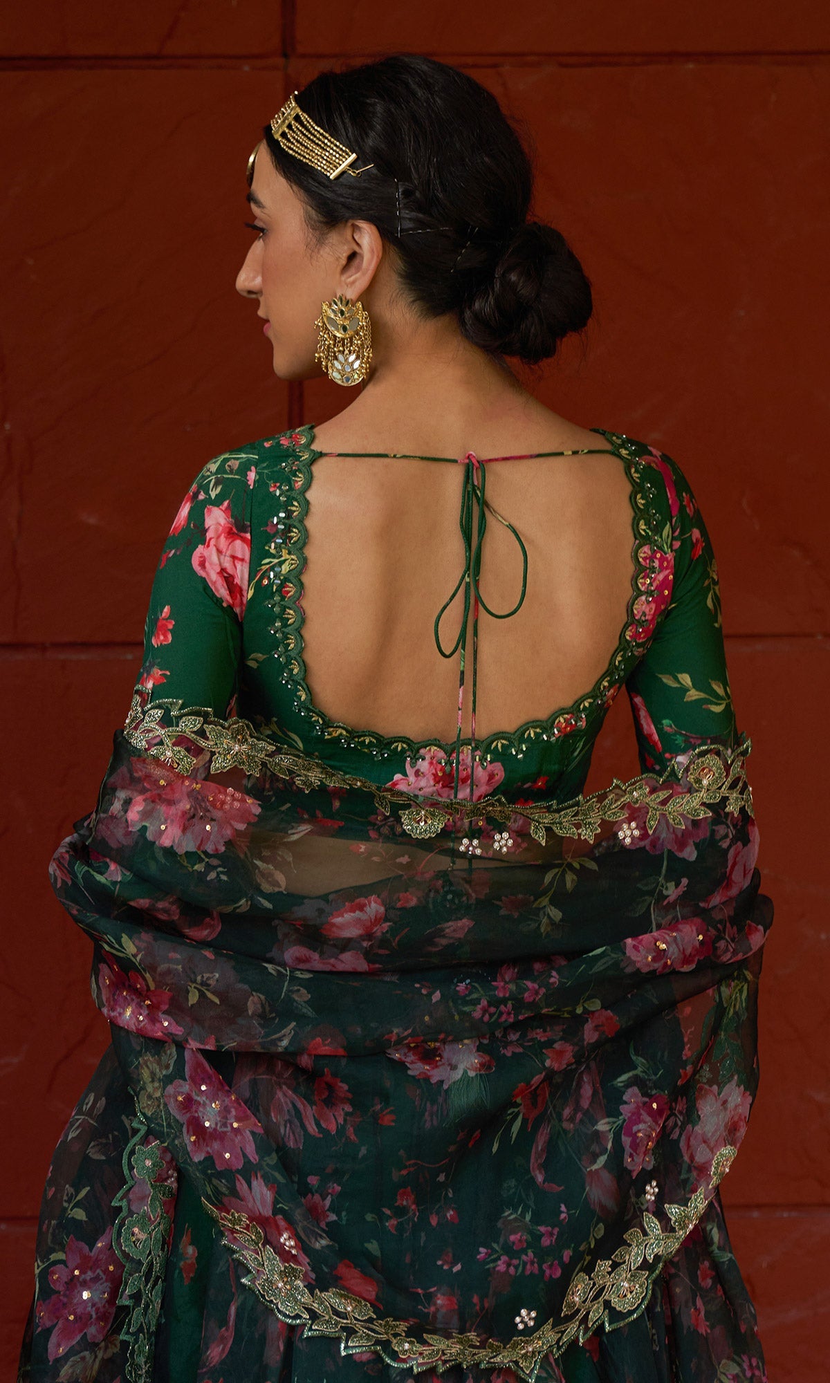 Bagh - Green Floral Printed Lehenga Set - set of 3