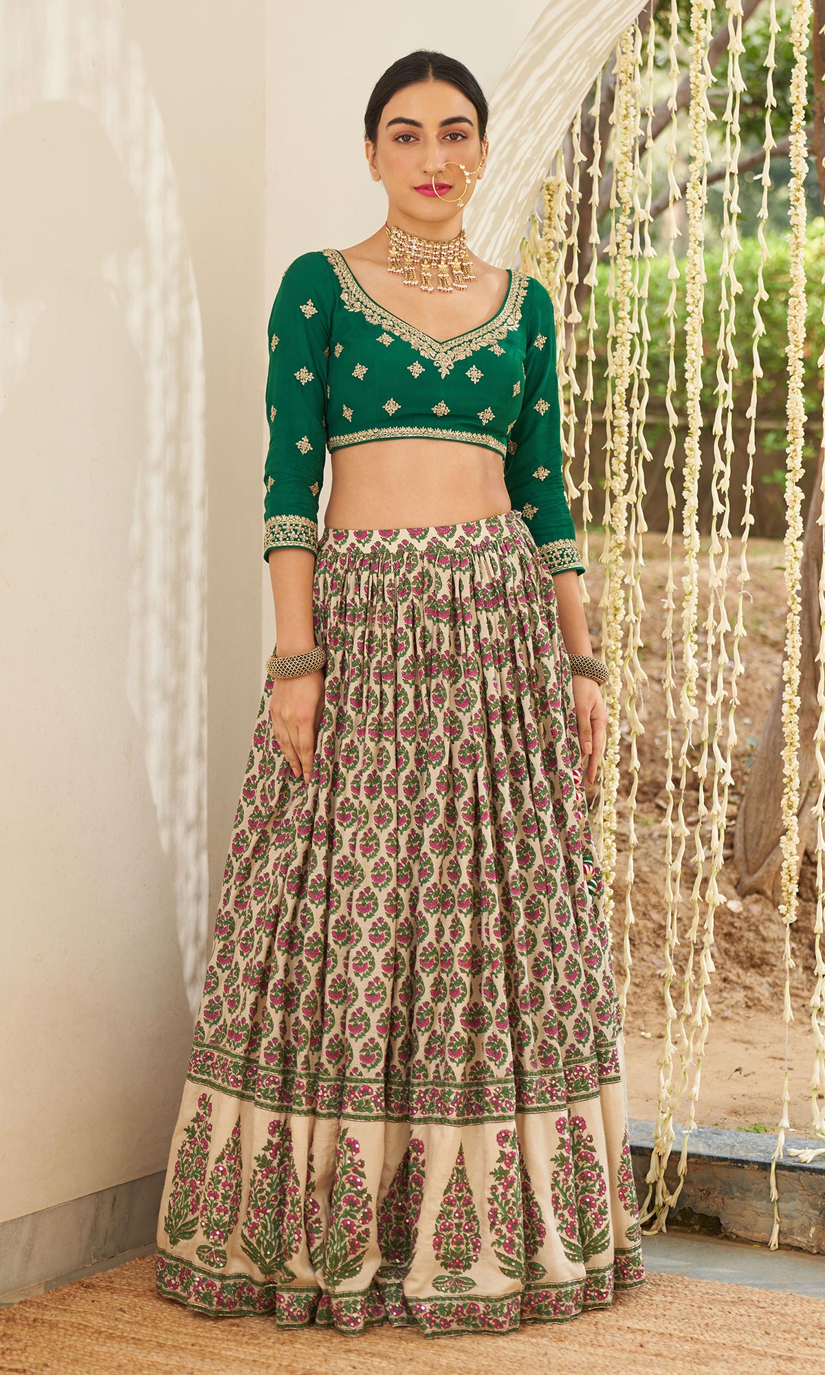 Mirzya - Mughal Printed Lehenga with embroidered blouse and dupatta - set of 3