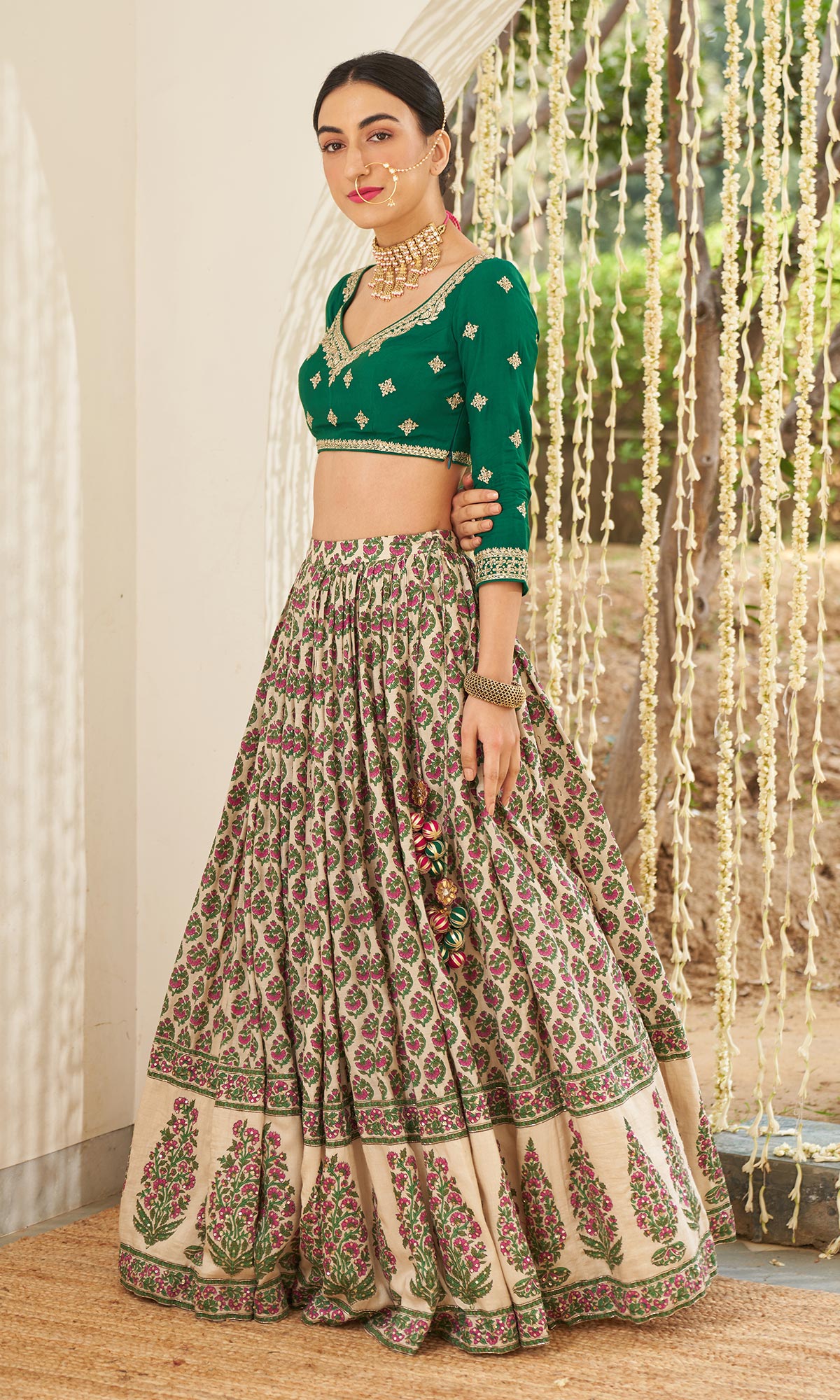 Mirzya - Mughal Printed Lehenga with embroidered blouse and dupatta - set of 3