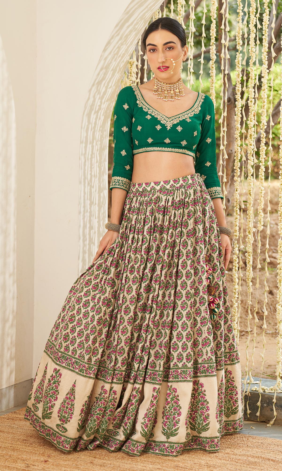 Mirzya - Mughal Printed Lehenga with embroidered blouse and dupatta - set of 3