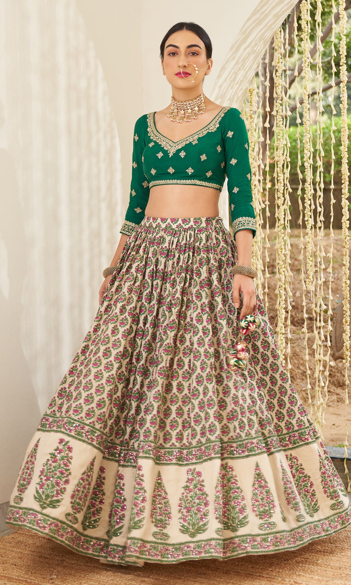 Mirzya - Mughal Printed Lehenga with embroidered blouse and dupatta - set of 3