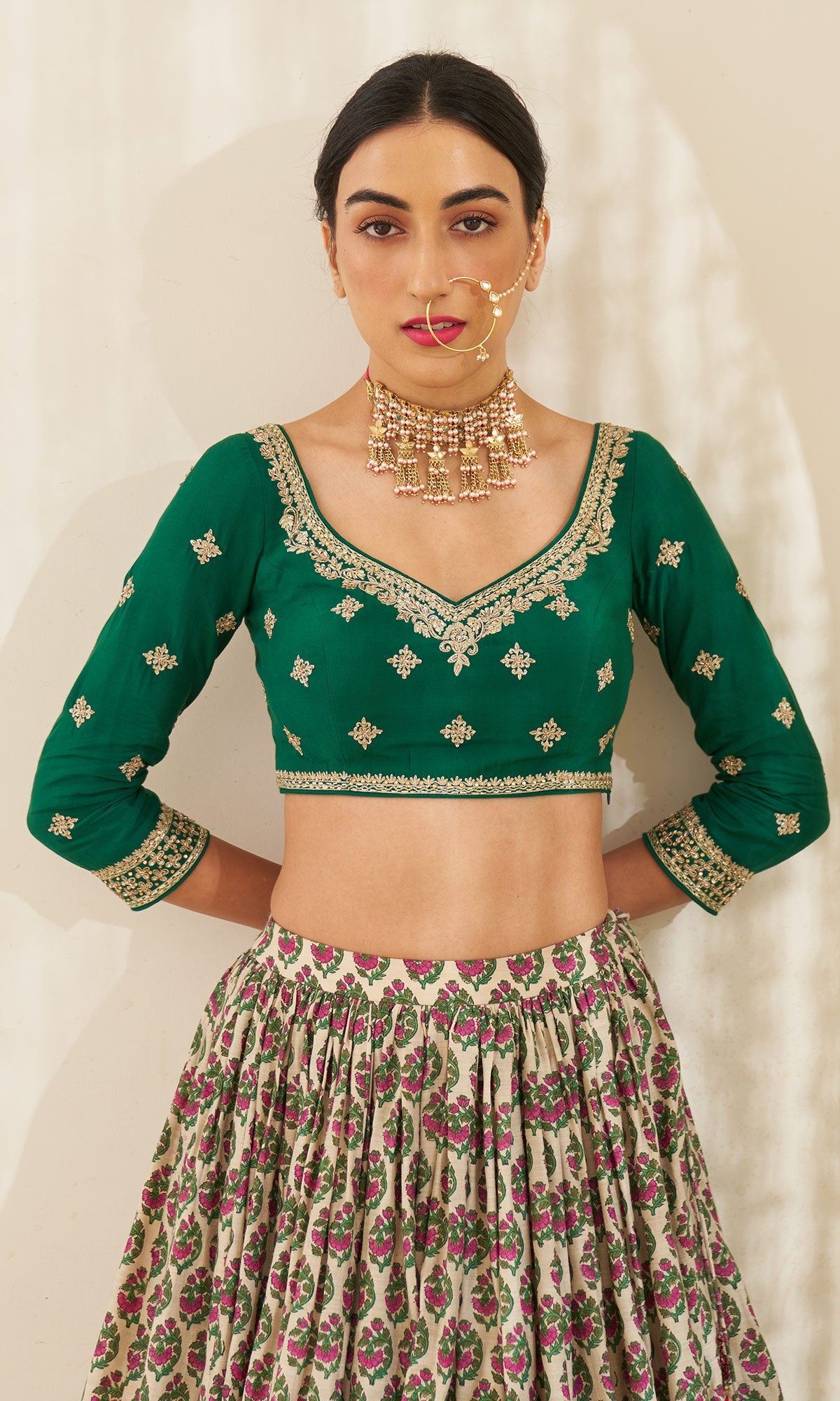 Mirzya - Mughal Printed Lehenga with embroidered blouse and dupatta - set of 3