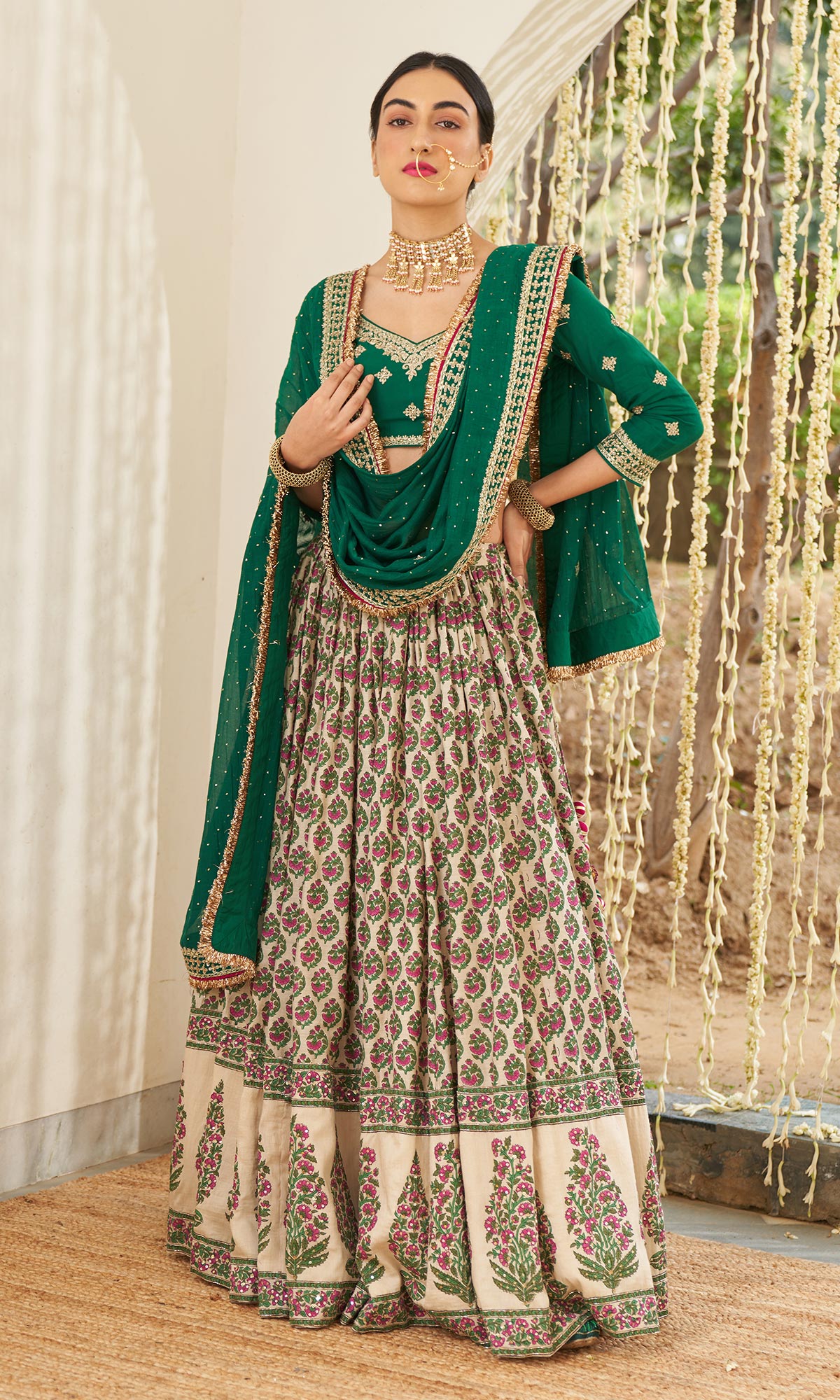 Mirzya - Mughal Printed Lehenga with embroidered blouse and dupatta - set of 3