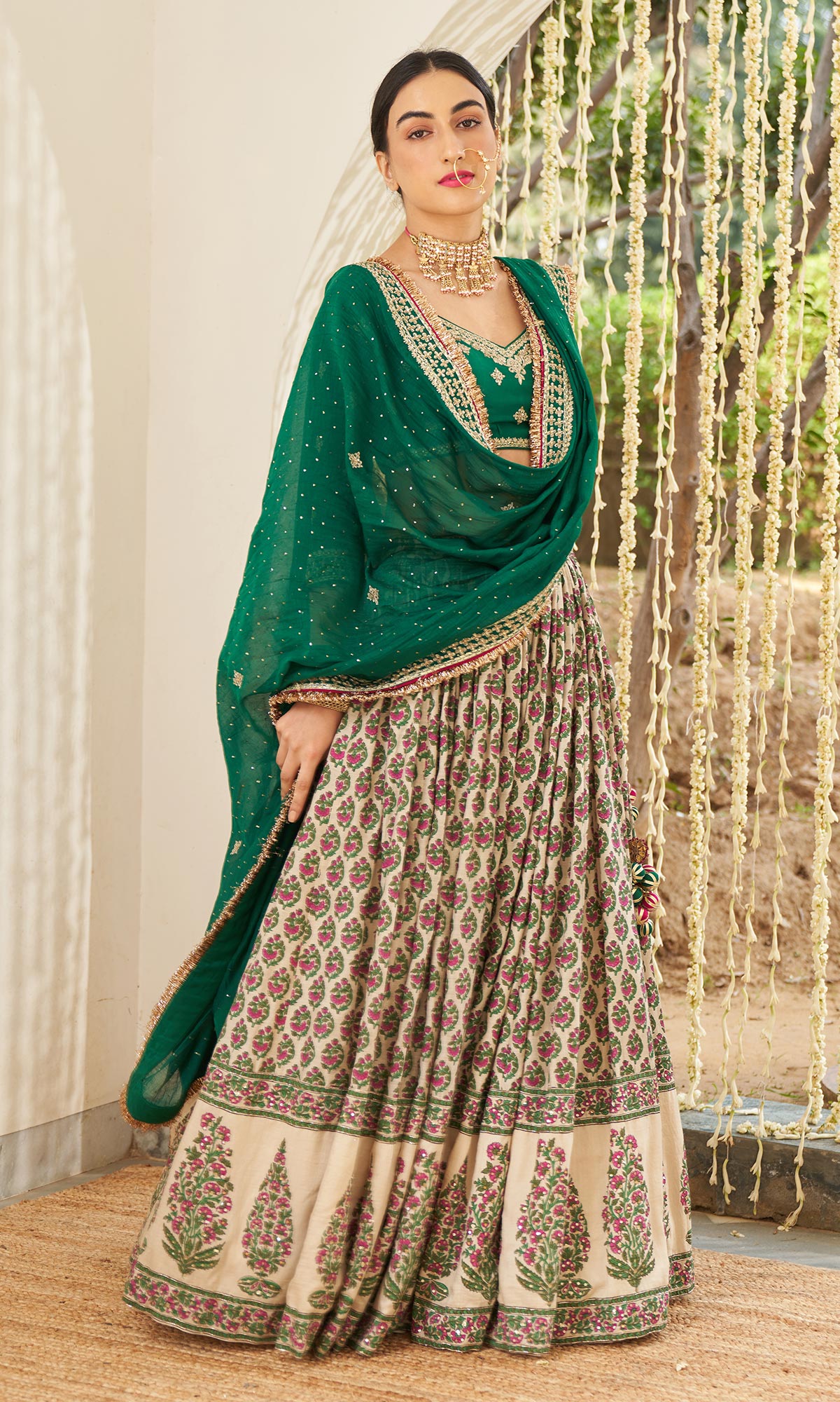 Mirzya - Mughal Printed Lehenga with embroidered blouse and dupatta - set of 3