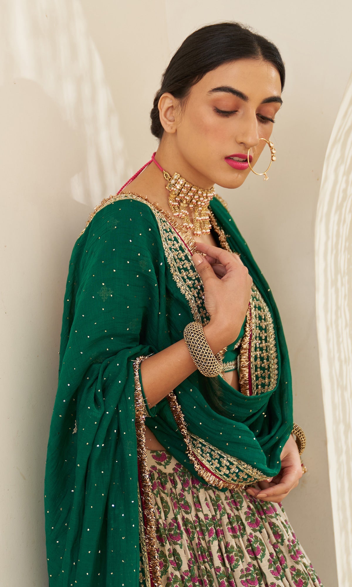 Mirzya - Mughal Printed Lehenga with embroidered blouse and dupatta - set of 3