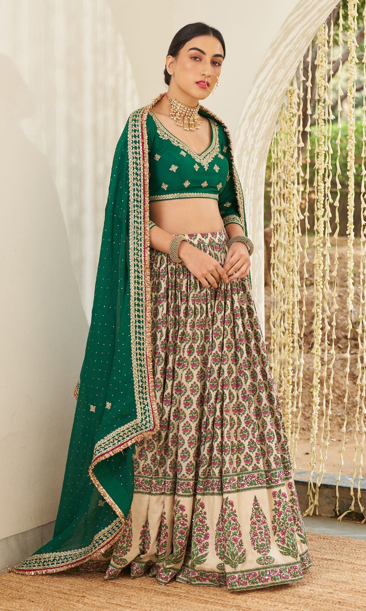 Mirzya - Mughal Printed Lehenga with embroidered blouse and dupatta - set of 3
