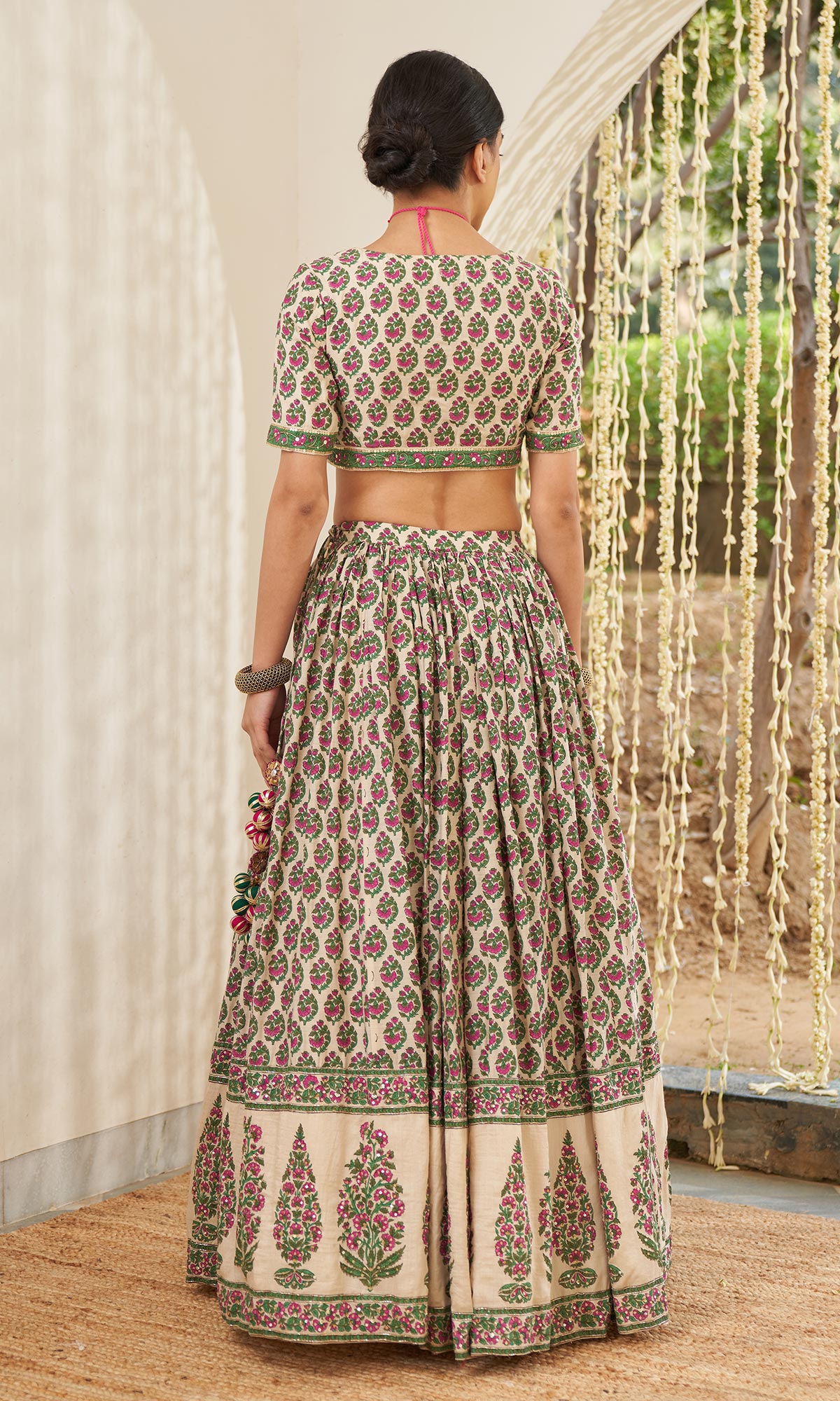 Mirzya - Mughal Block printed Lehenga set with Leheriya dupatta - set of 3