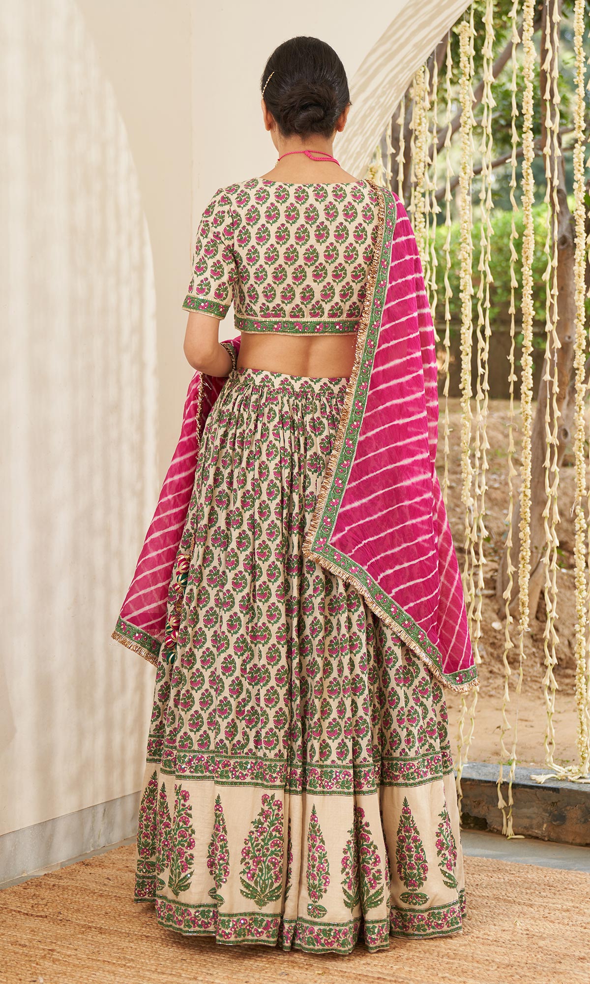Mirzya - Mughal Block printed Lehenga set with Leheriya dupatta - set of 3