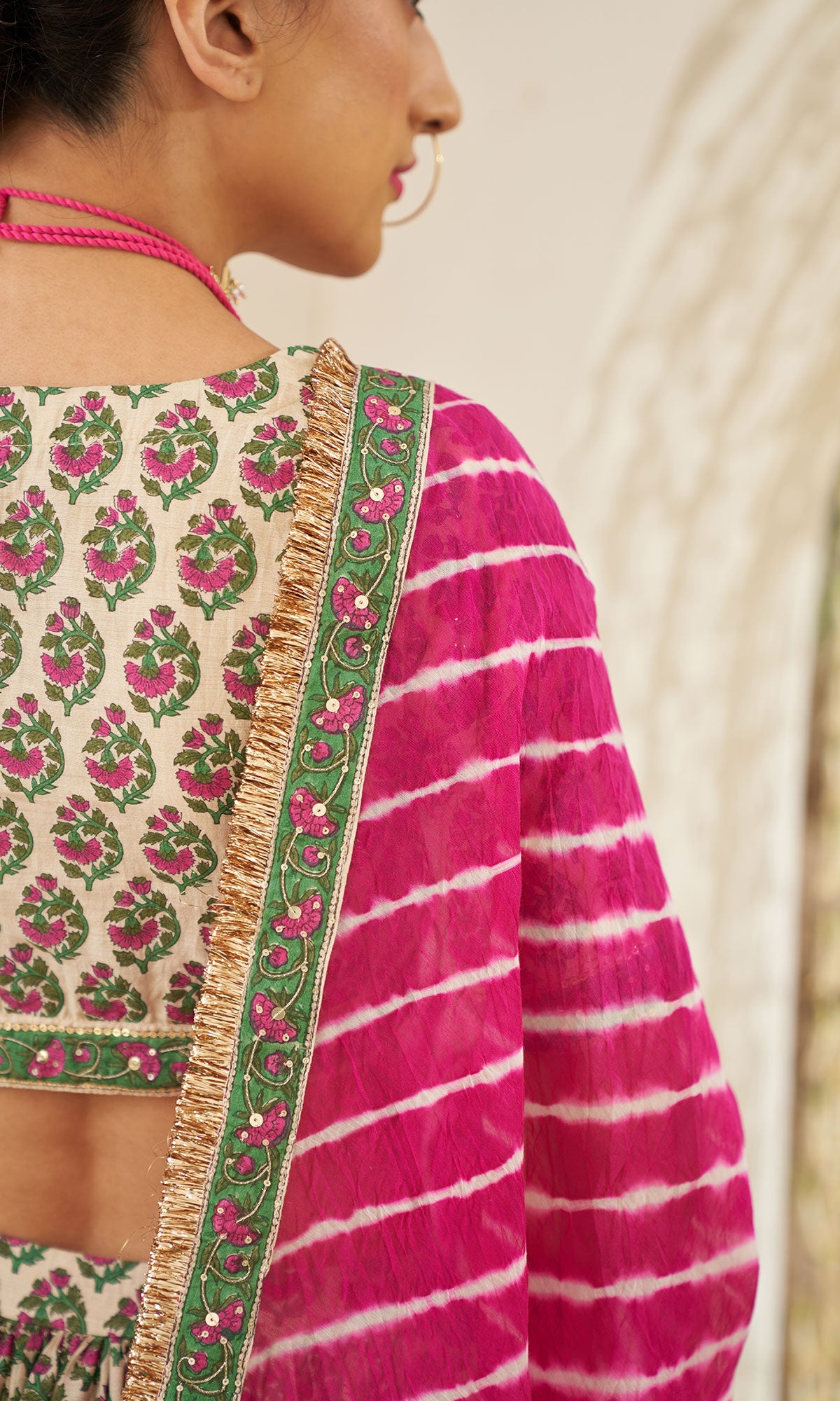 Mirzya - Mughal Block printed Lehenga set with Leheriya dupatta - set of 3
