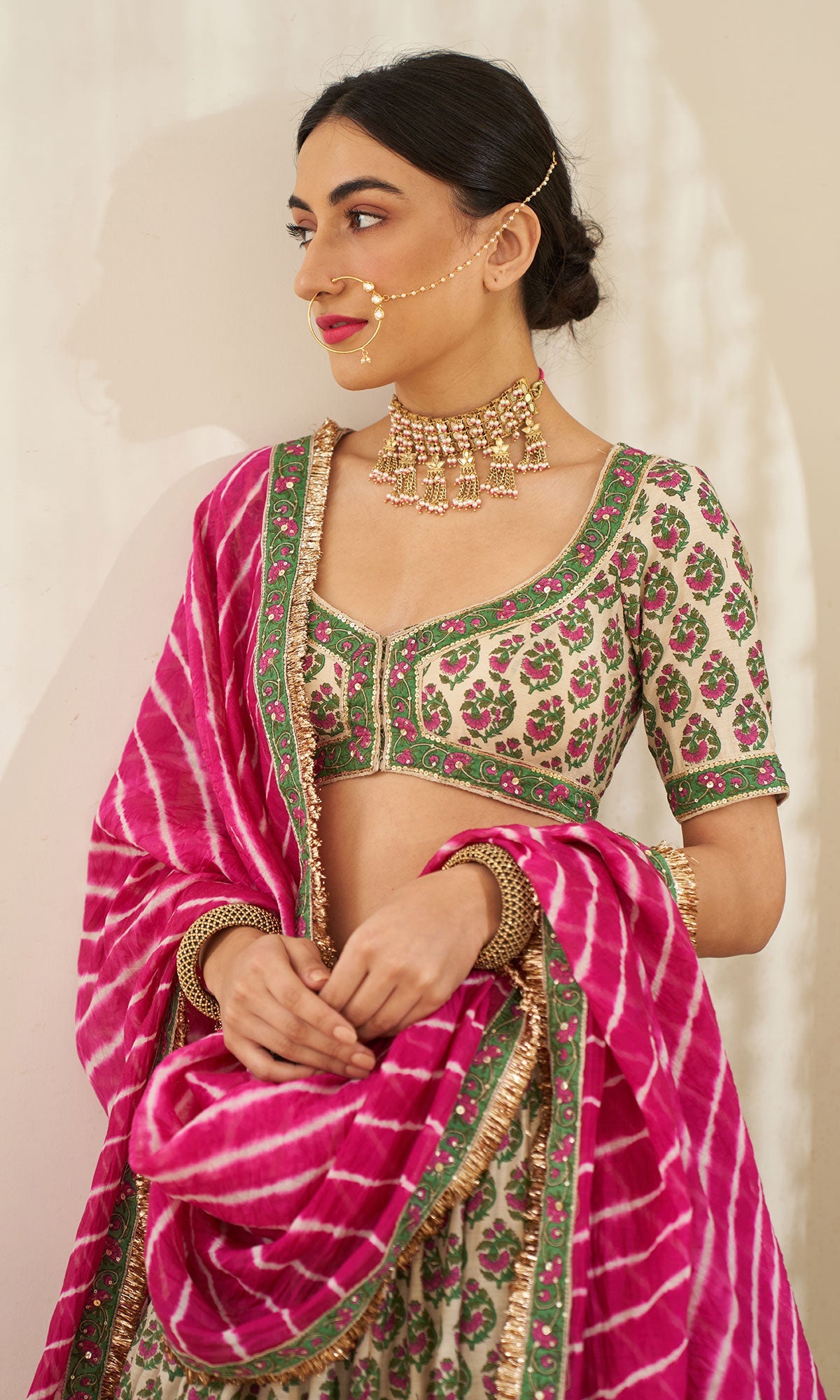 Mirzya - Mughal Block printed Lehenga set with Leheriya dupatta - set of 3