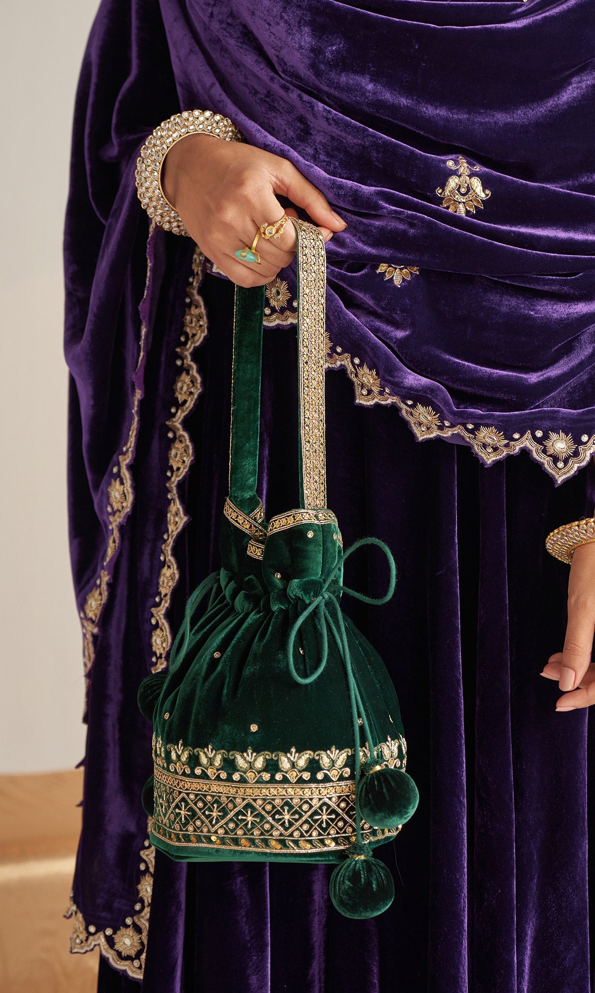 Khizaan Embroidered Purple velvet Lehenga set with scalloped shawl Set of 3