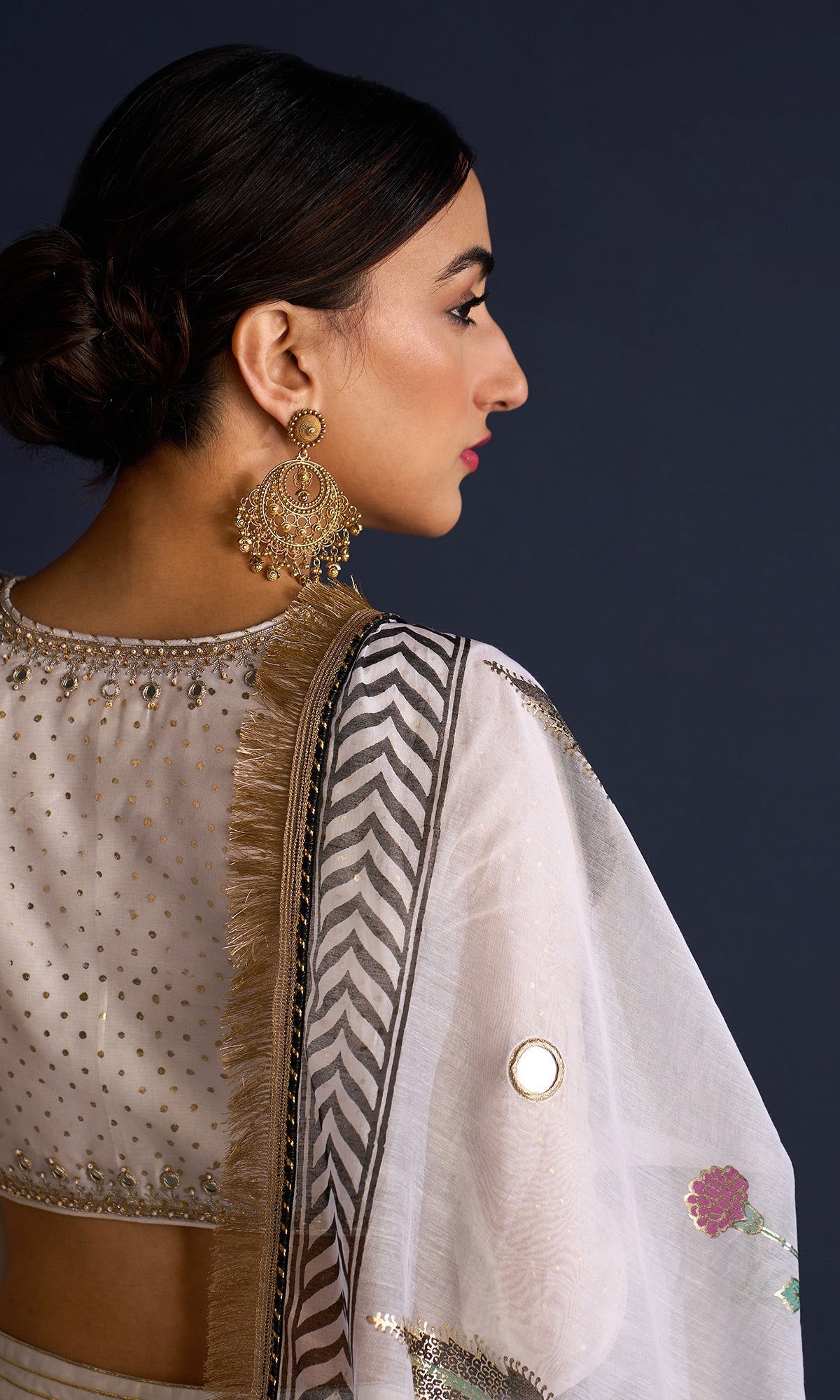 Rasiya White Block Print Lehenga With Blouse And Dupatta (Set Of 3)
