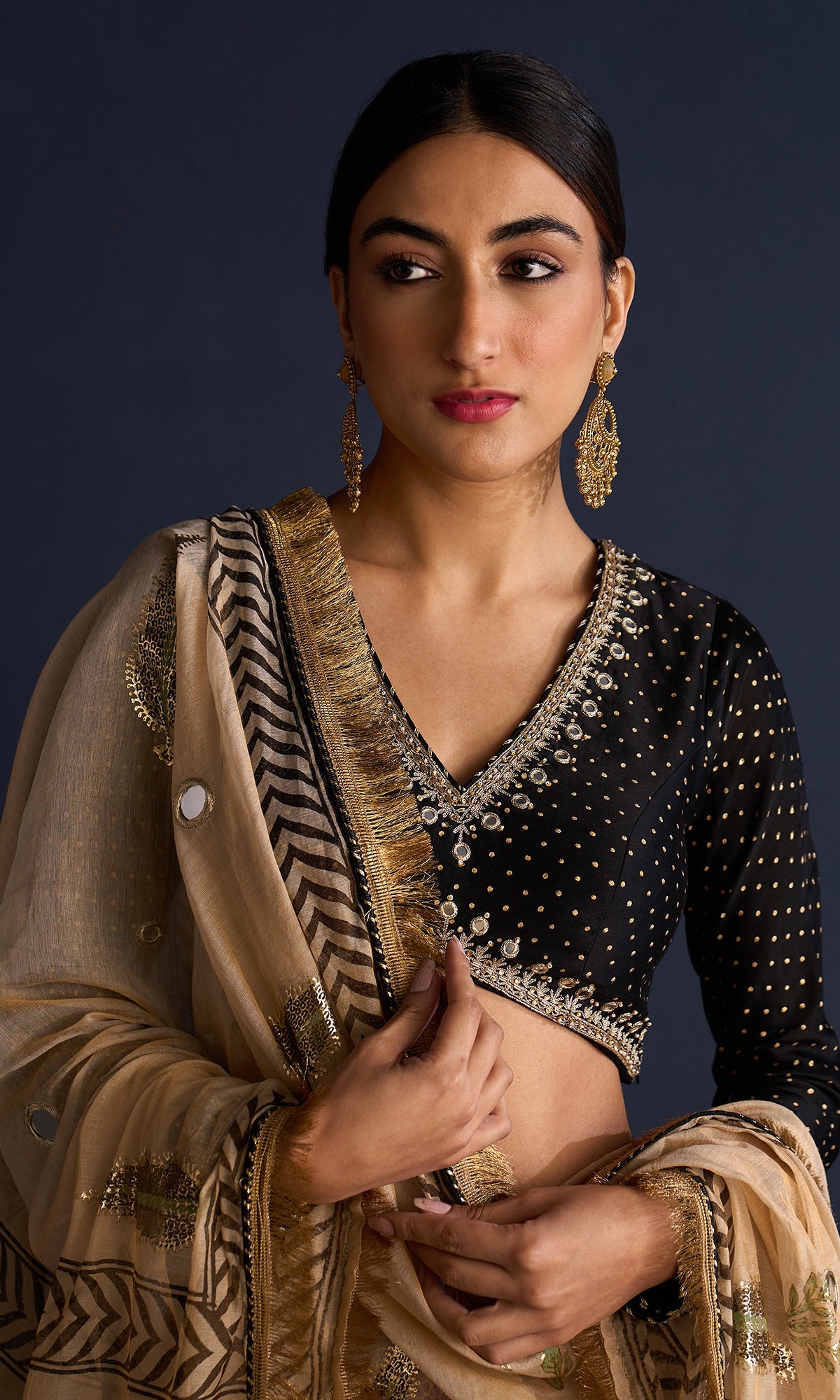 Rasiya Block Print Black Lehenga With Blouse And Tissue Dupatta (Set Of 3)