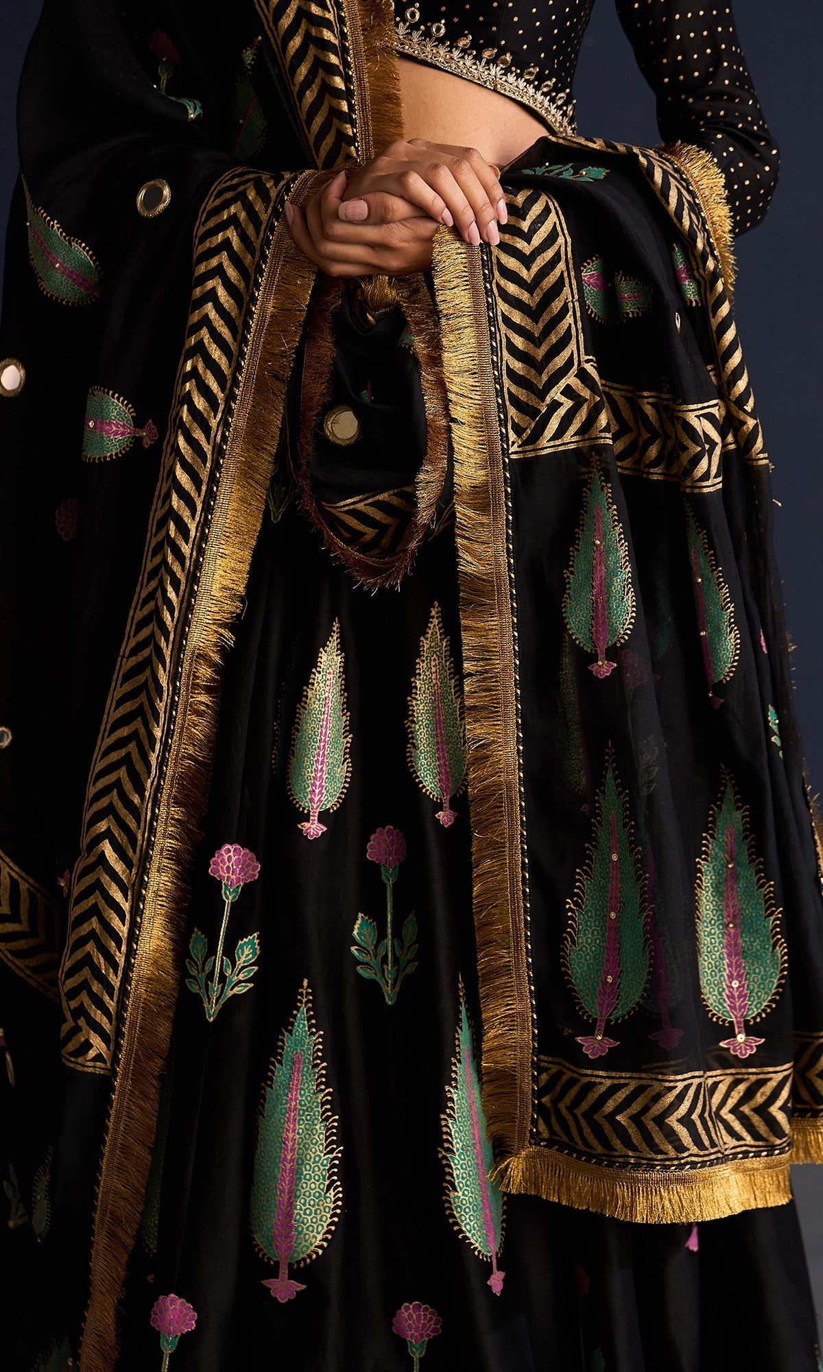 Isha Bohra In Rasiya Black Block Print Lehenga