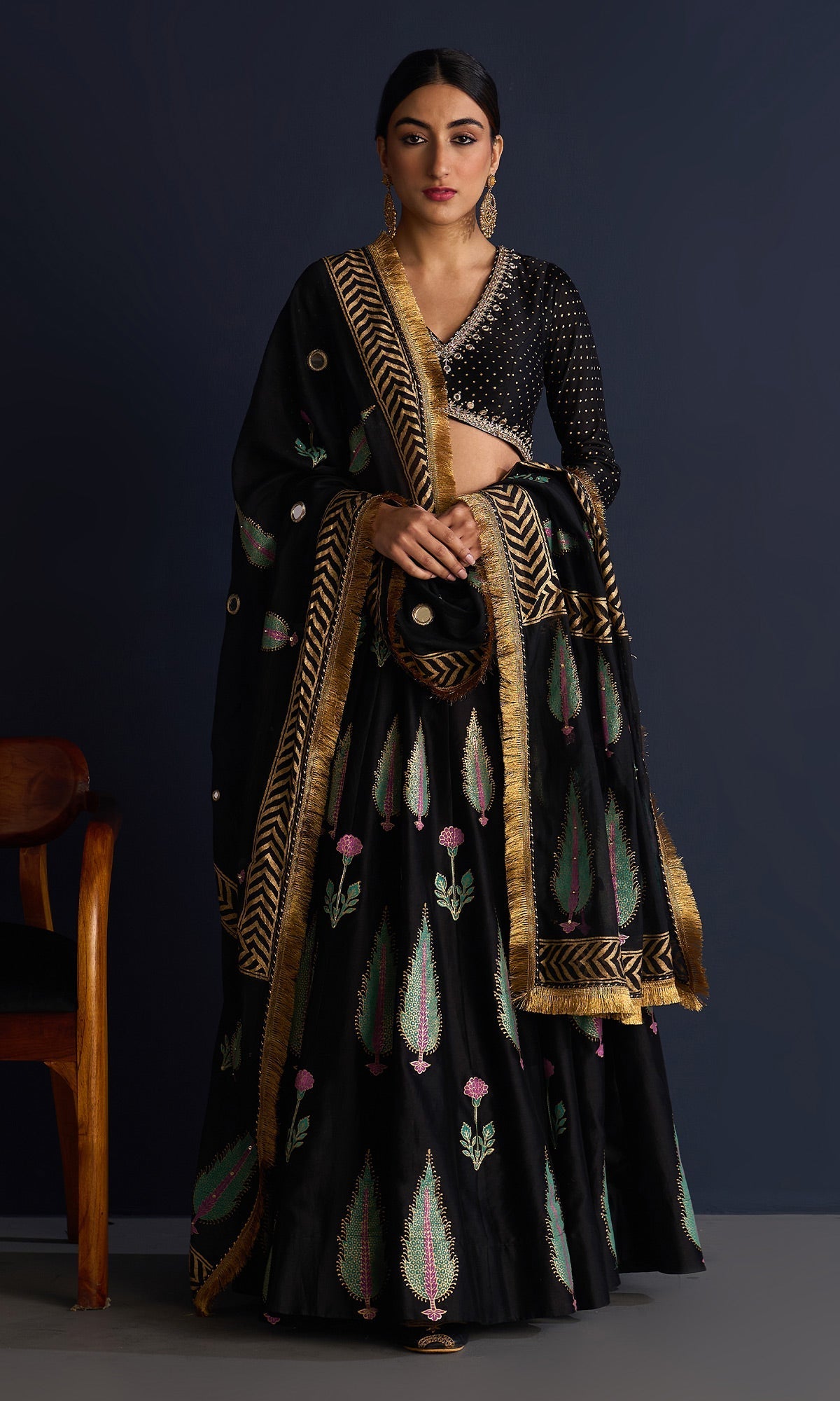 Isha Bohra In Rasiya Black Block Print Lehenga