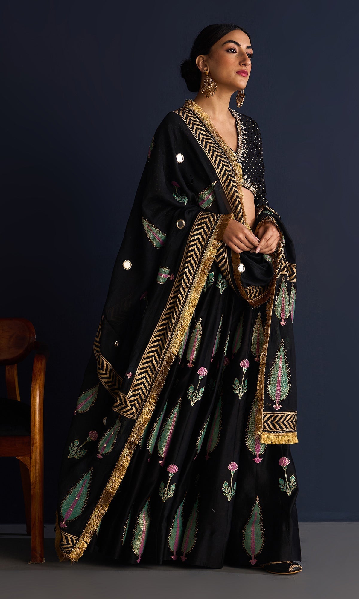 Isha Bohra In Rasiya Black Block Print Lehenga