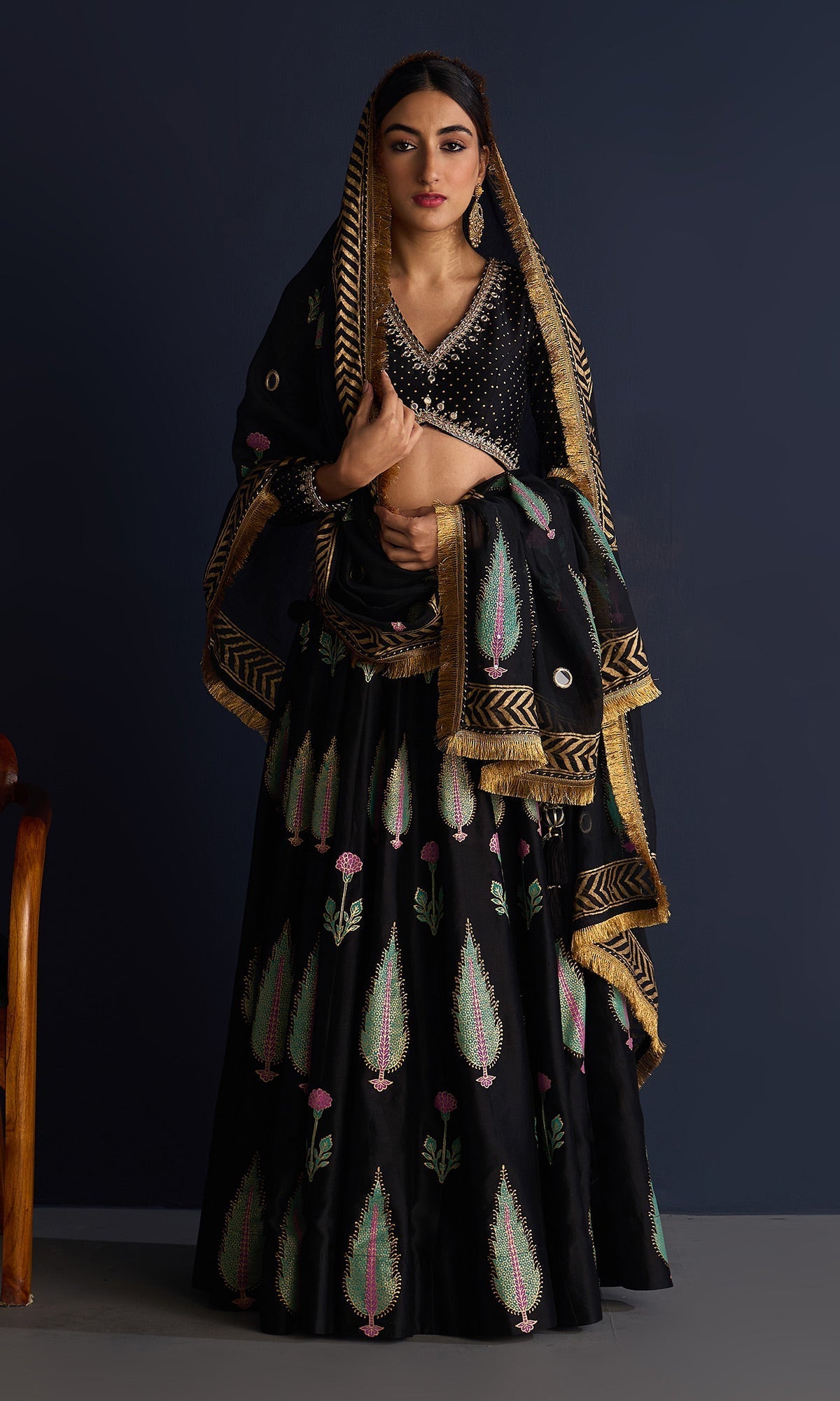 Isha Bohra In Rasiya Black Block Print Lehenga